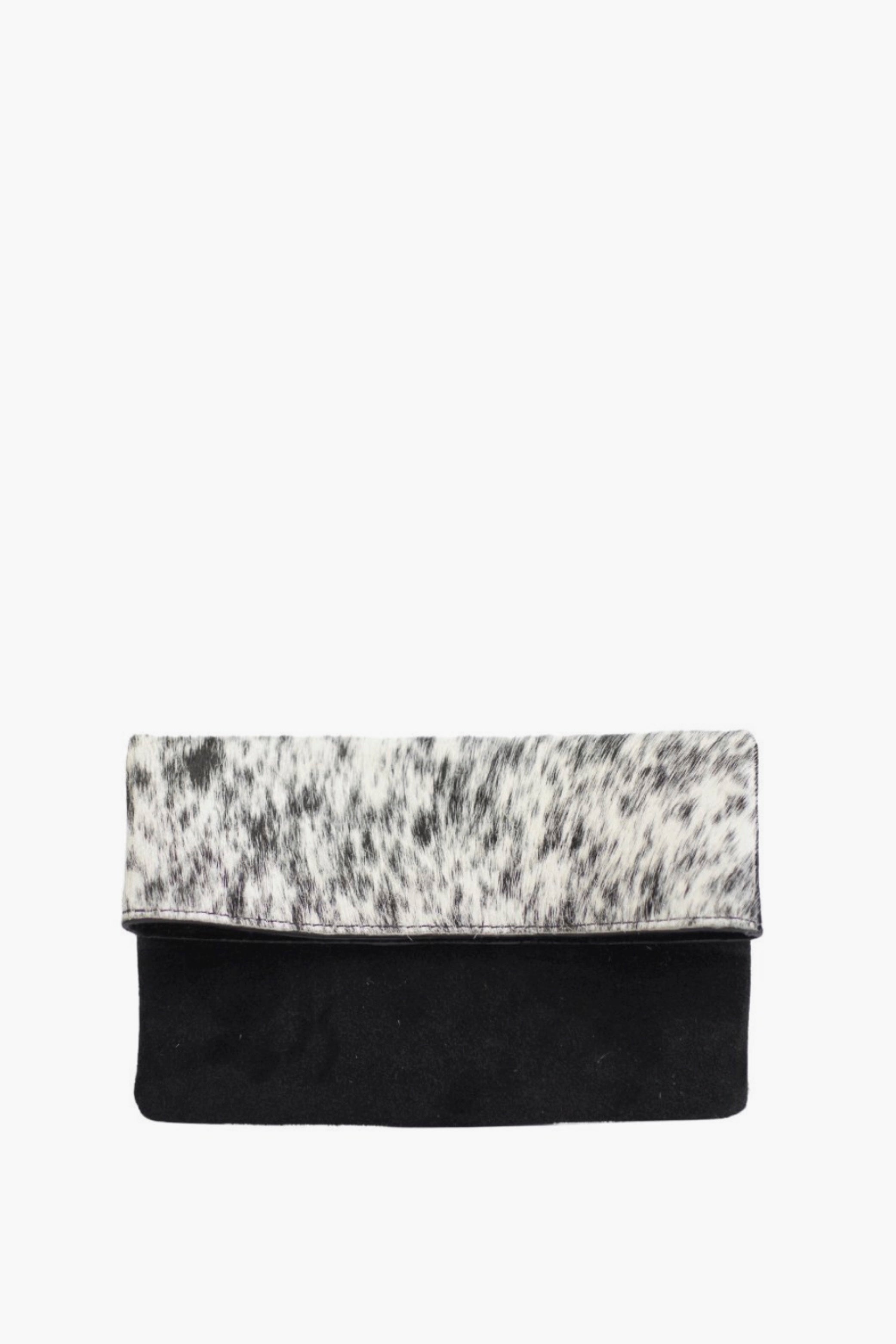 Half Calf and Suede Fold-Over Clutch