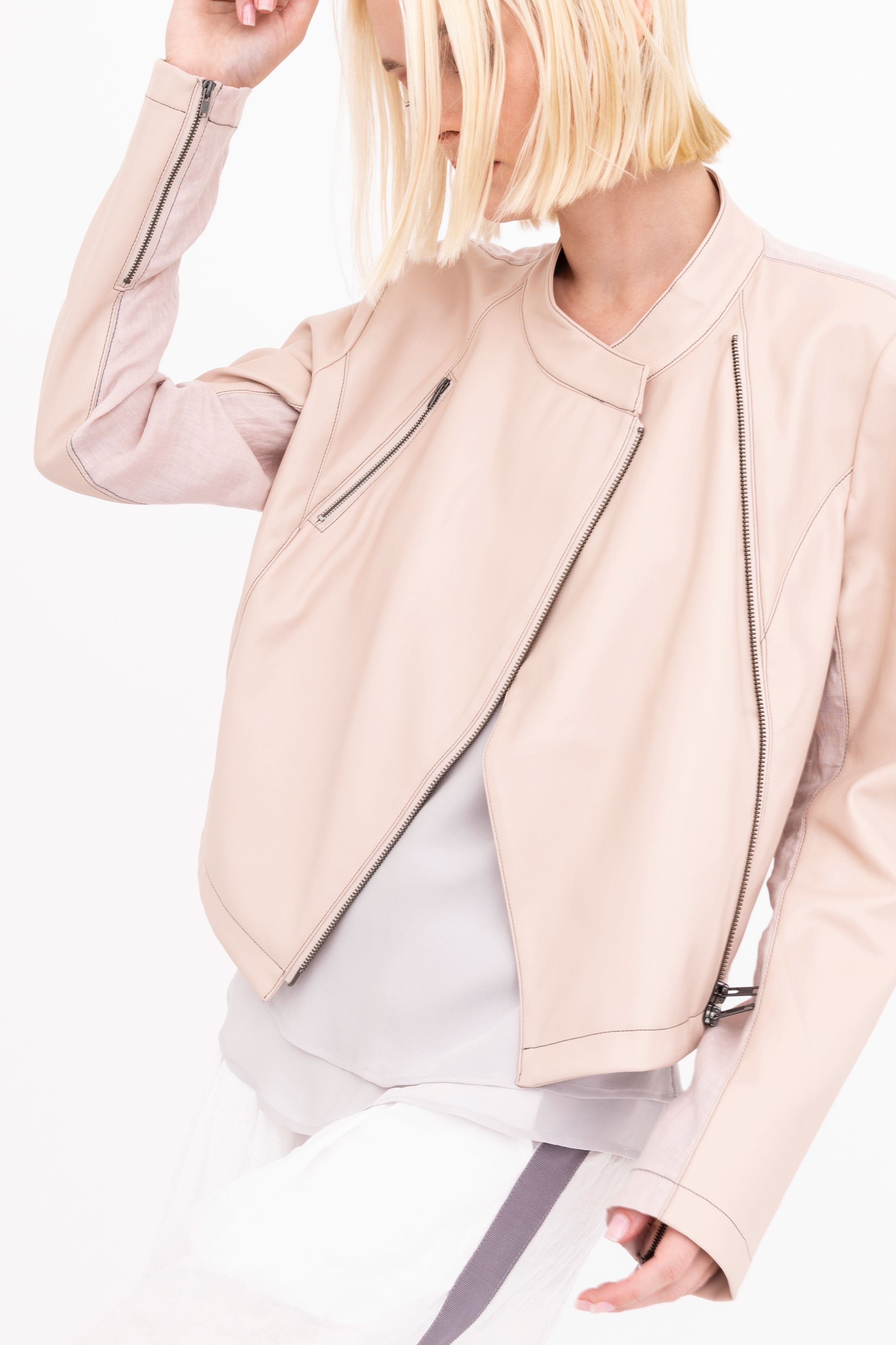 French Linen Moto Jacket with Vegan Leather - BEAUMONT Jacket GENERAL ORIENT