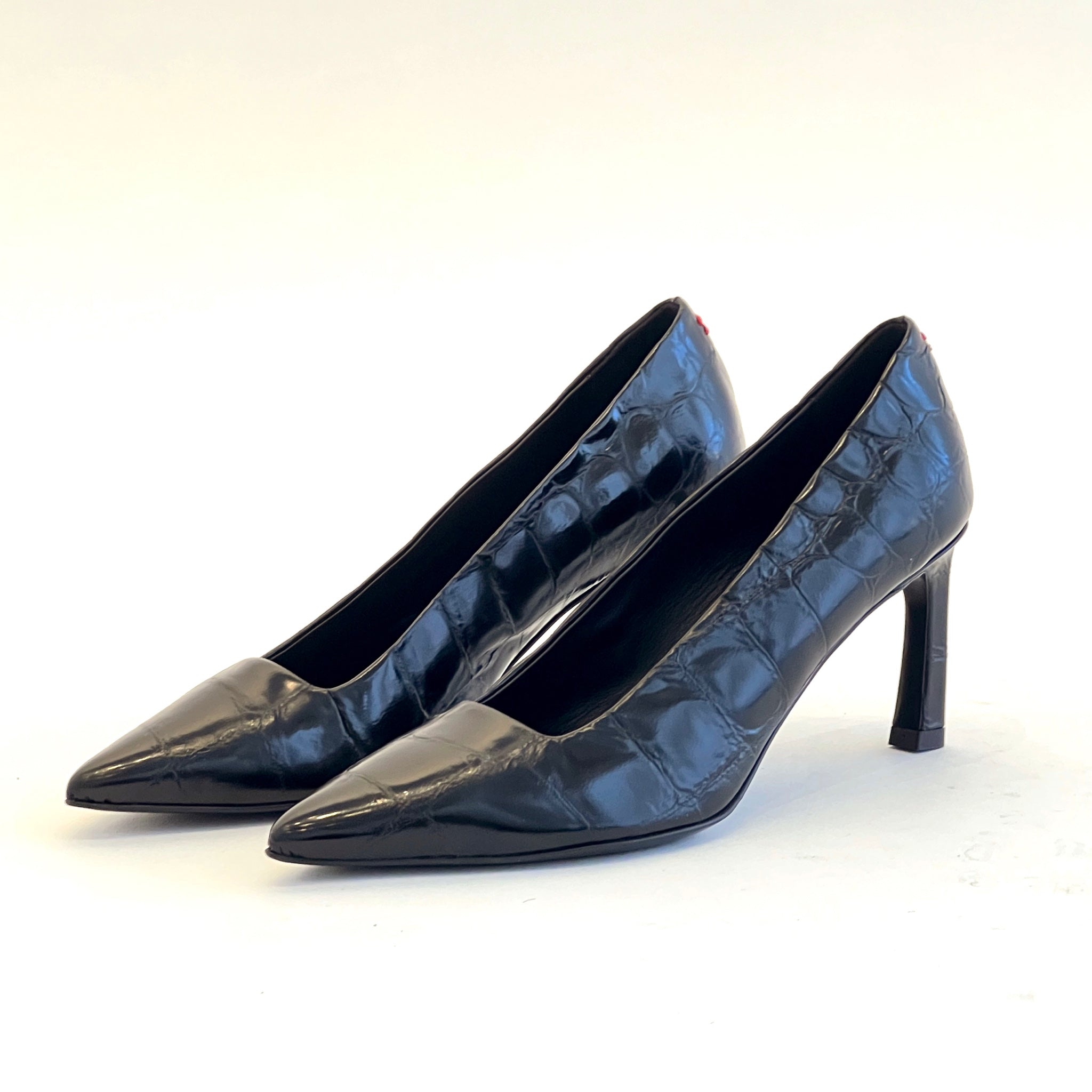 Pointy Toe High Heel Croco Pumps Shoes Halmanera