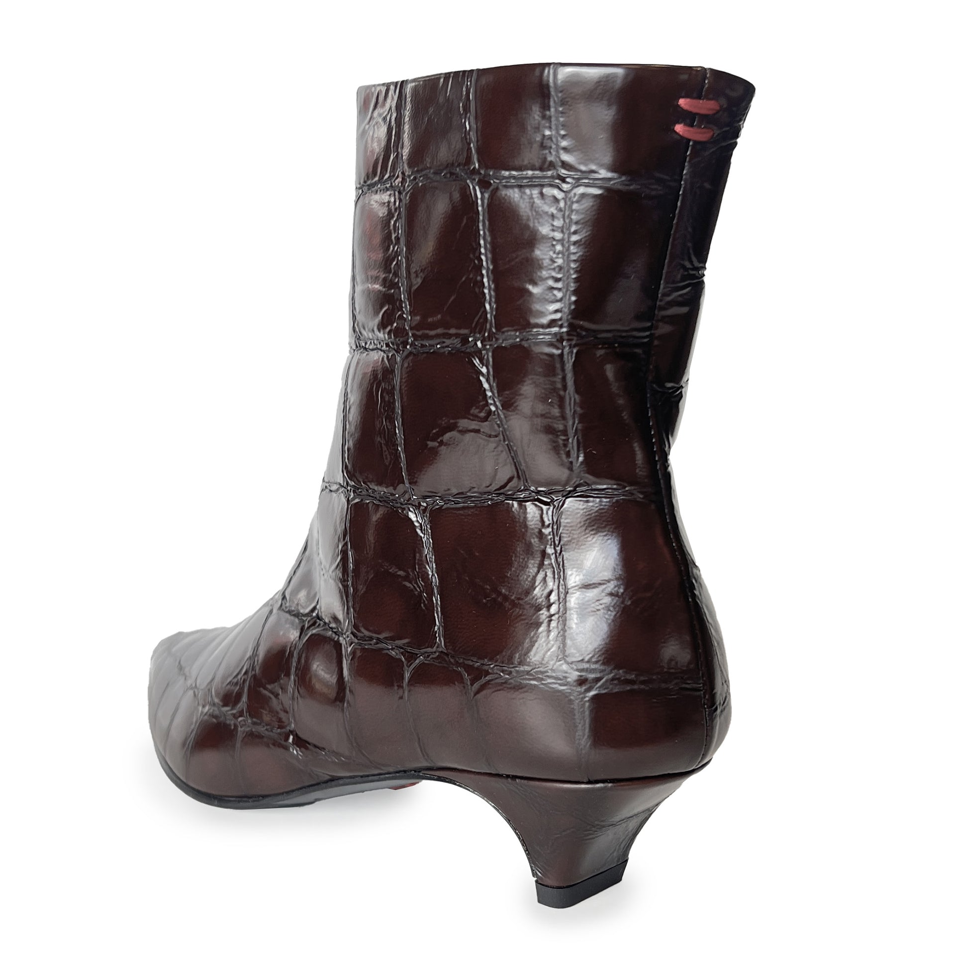 Croco Embossed Leather Pointy Toe Kitten Heel Ankle Boots - FOSCA16C Shoes Halmanera