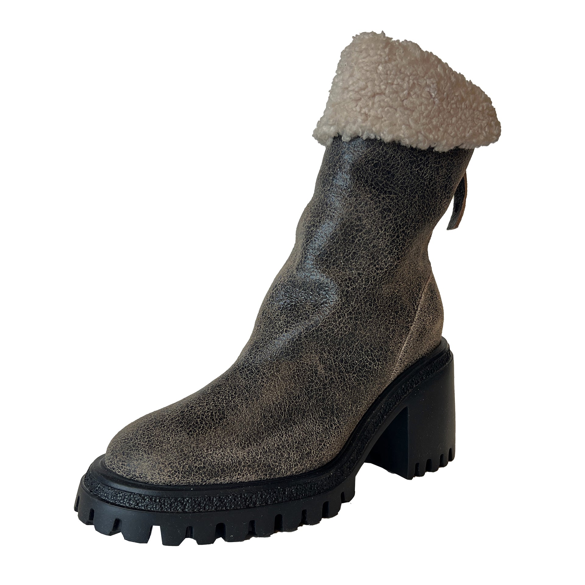 Shearling Chunky Heel Ankle Boots - ROST27W Shoes Halmanera