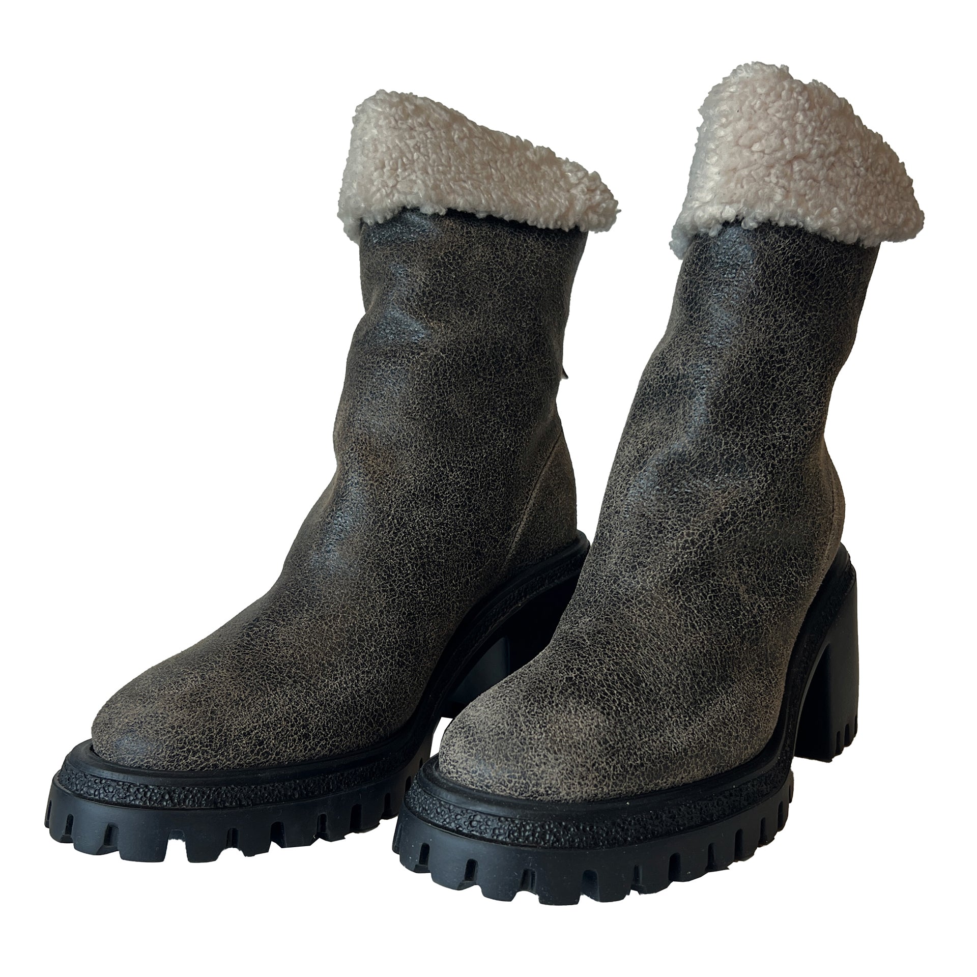 Shearling Chunky Heel Ankle Boots - ROST27W Shoes Halmanera