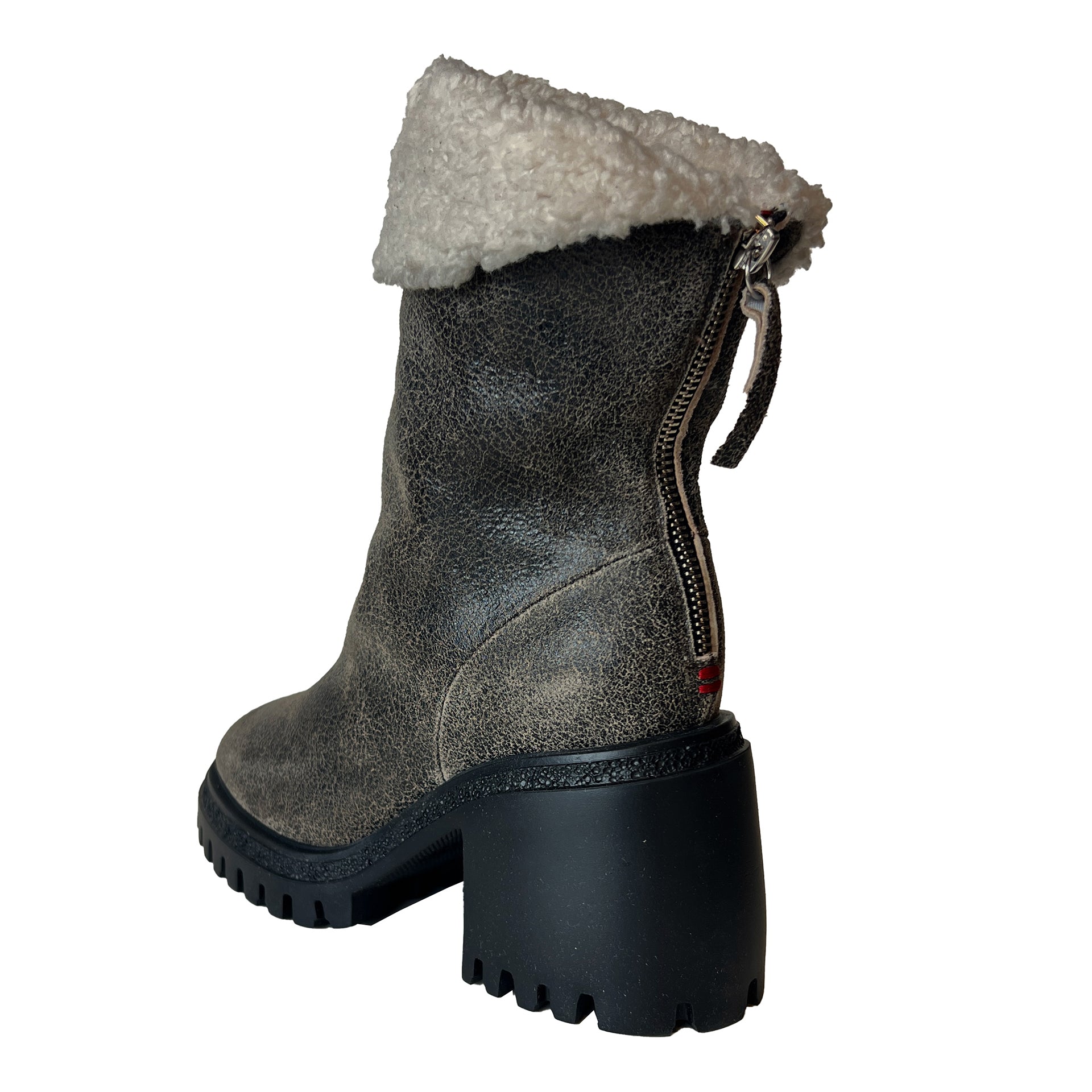 Shearling Chunky Heel Ankle Boots - ROST27W Shoes Halmanera