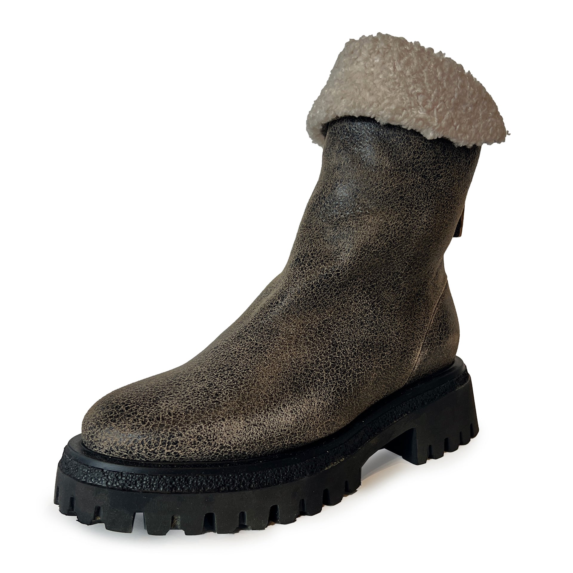 Shearling Round Toe Lug Sole Ankle Boots - RAMA27W Shoes Halmanera