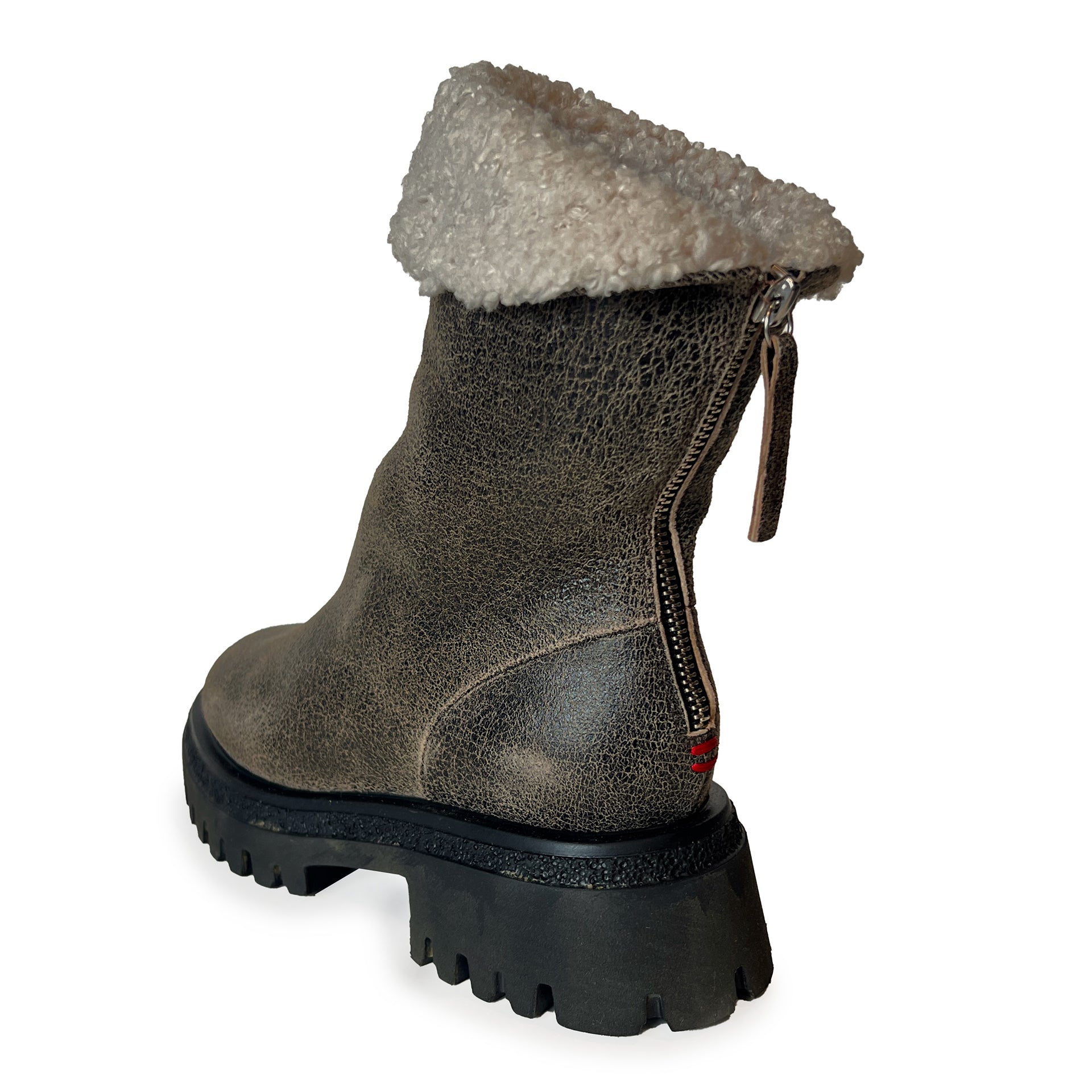 Shearling Round Toe Lug Sole Ankle Boots - RAMA27W Shoes Halmanera