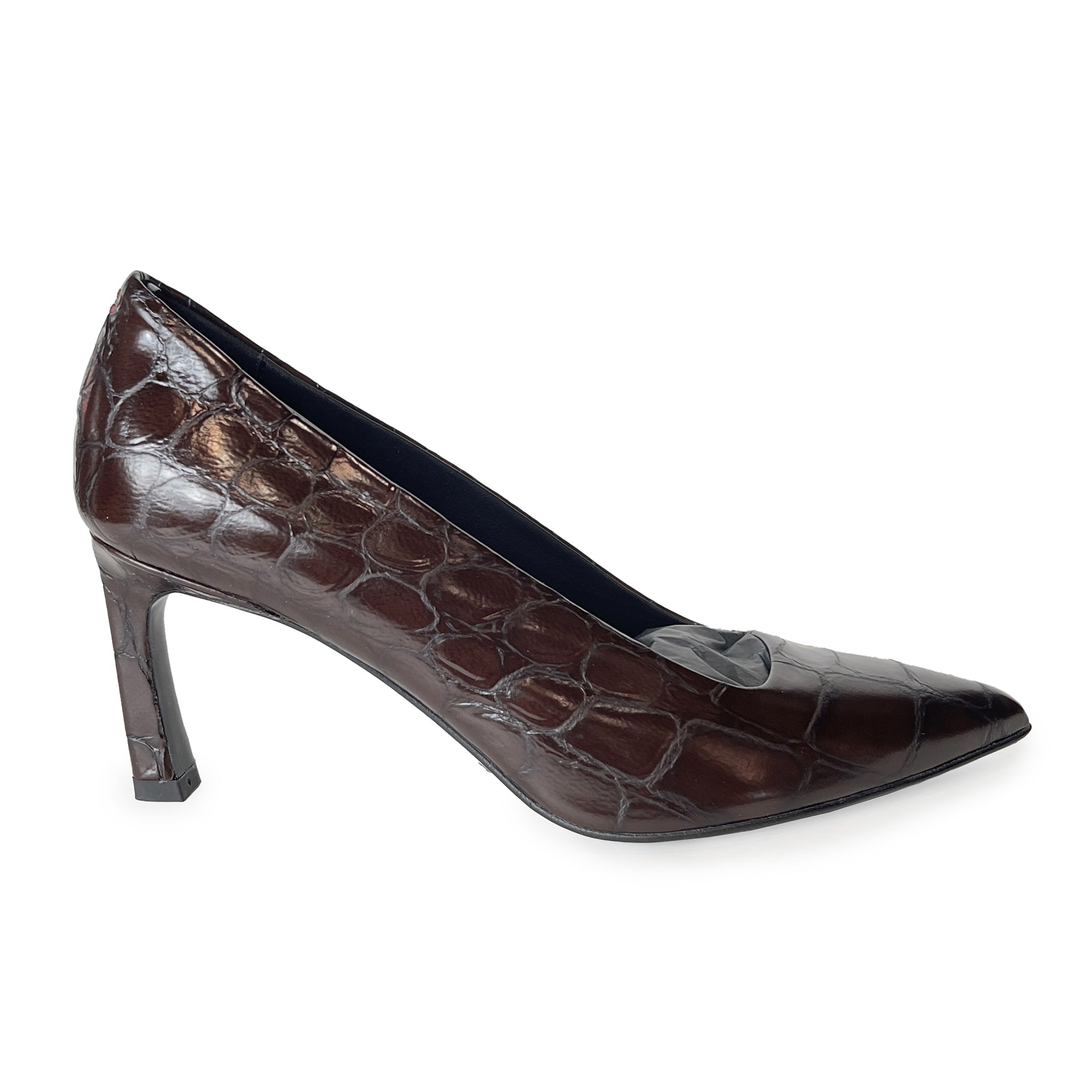 Pointy Toe High Heel Croco Pumps Shoes Halmanera Brown 36