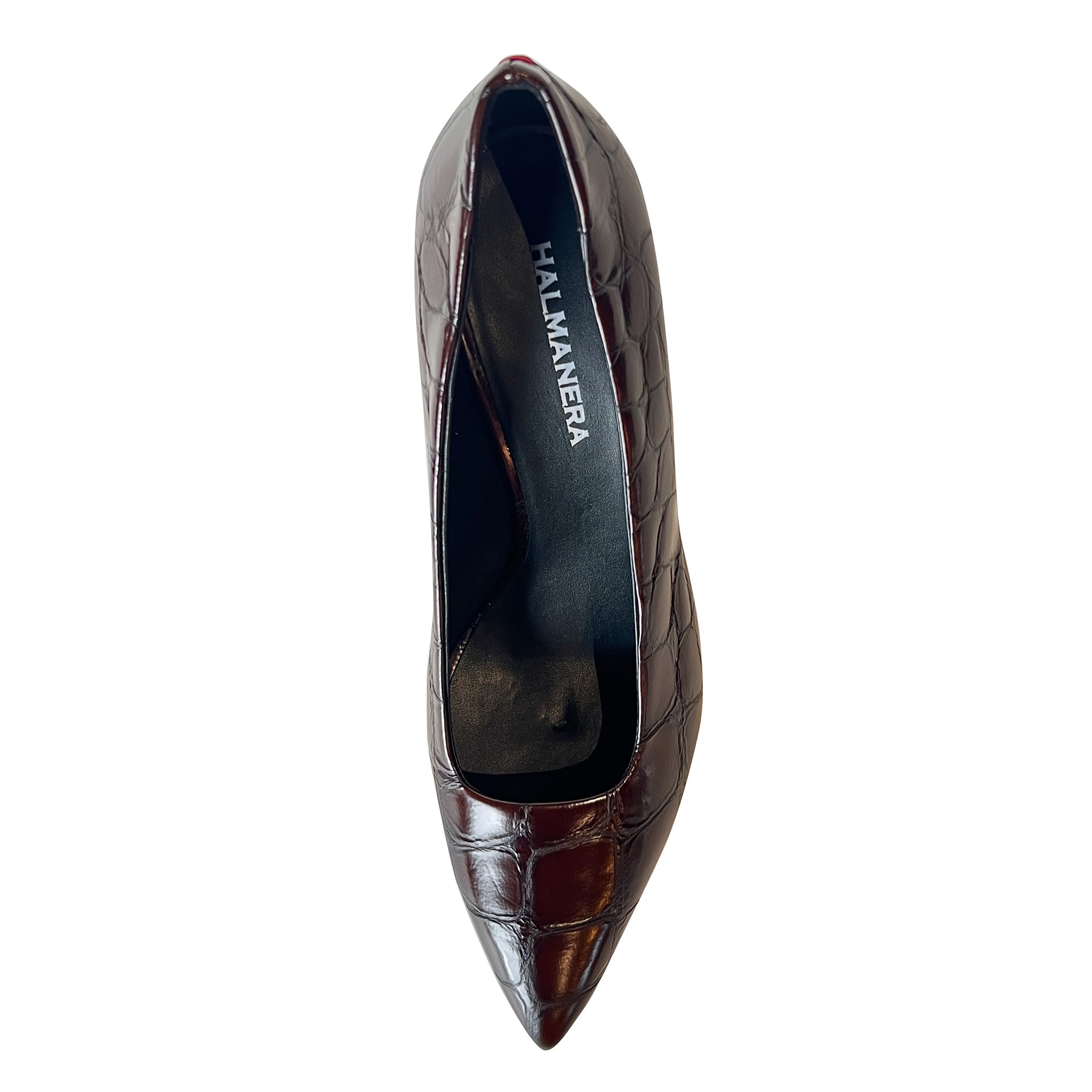 Pointy Toe High Heel Croco Pumps Shoes Halmanera