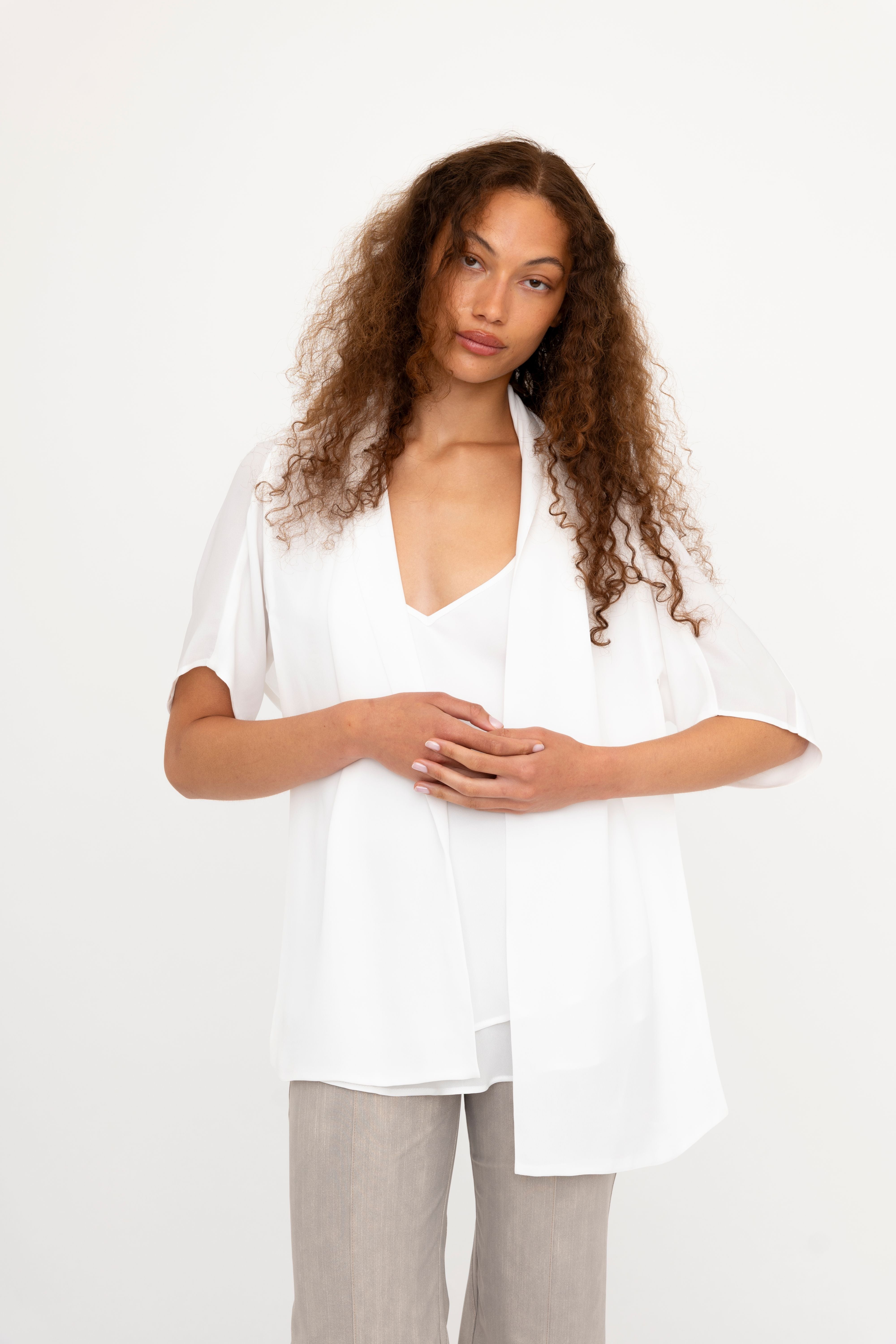 Silk Georgette Asymmetrical Shrug - BEATRIX Jacket GENERAL ORIENT