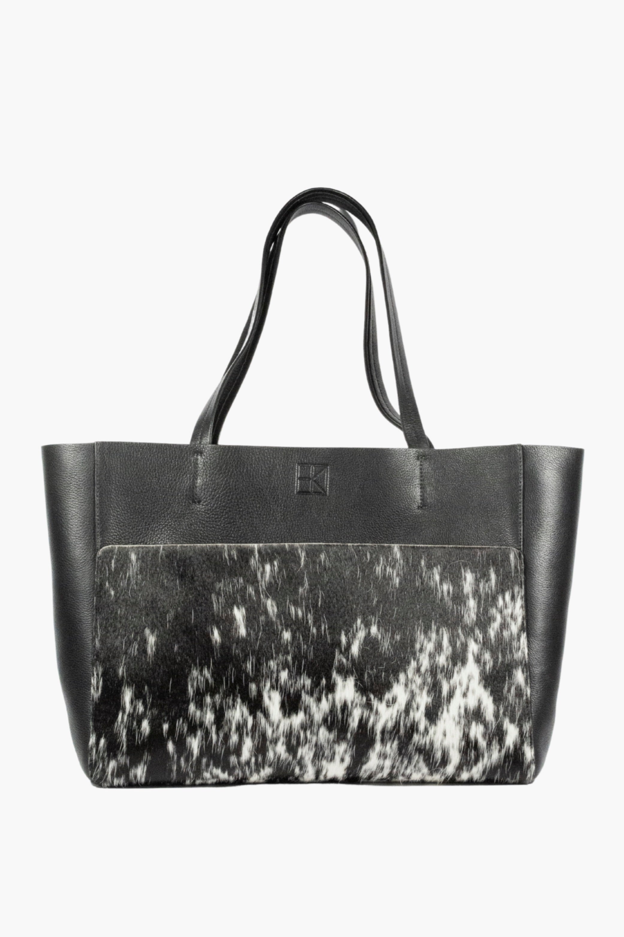 Leather Tote Bag with Calf Hair Pocket