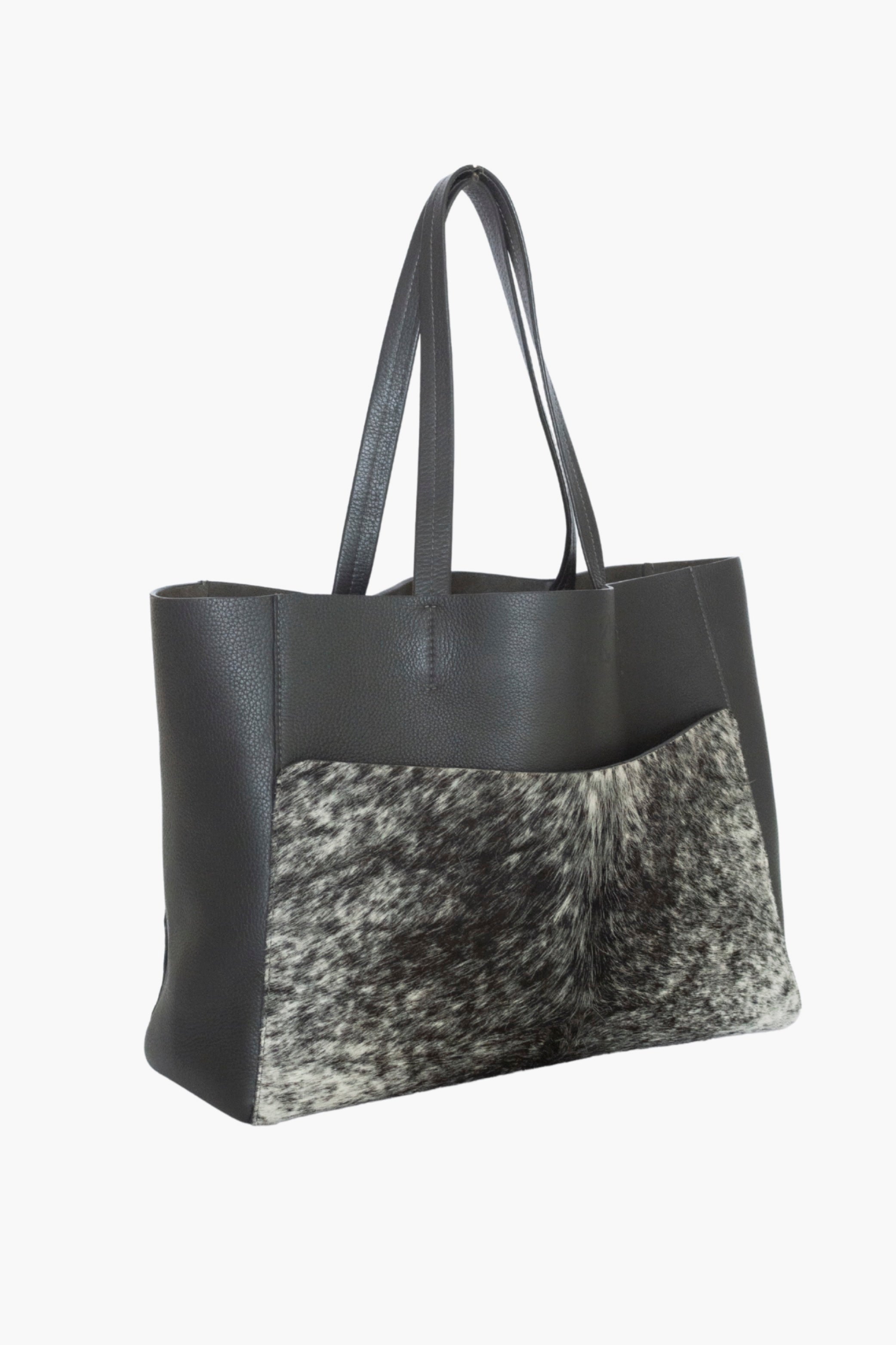 Leather Tote Bag with Calf Hair Pocket
