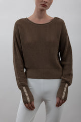 Cotton Sweater Crew Neck Top with Grosgrain Tape - VAUGHN SP24 Sweater STYLEM Jute P 