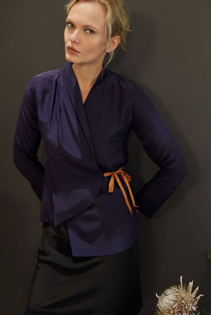 Silk Wrap Shirt with Grosgrain Tape - VISAYA Top GENERAL ORIENT