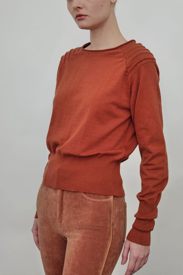 Cotton Sweater Crew Neck Top with Shoulder Detail - ADELINE Sweater STYLEM