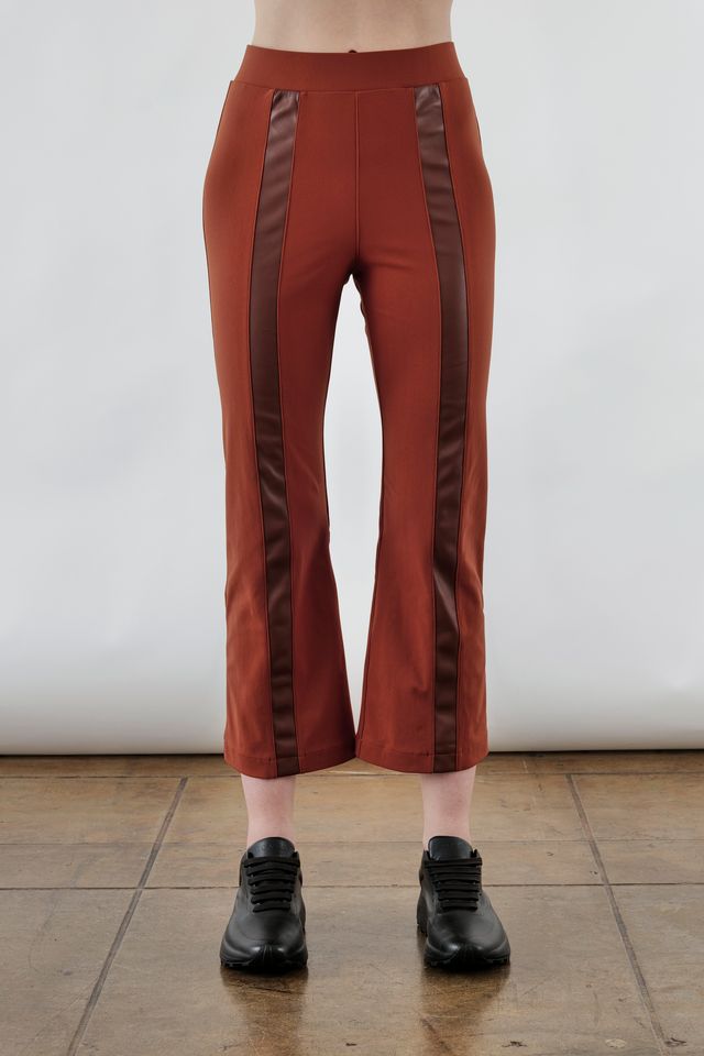 Tech Stretch Cropped Flare Pant with Vegan Leather Stripe - ANITA Pant STYLEM Brick-TS P