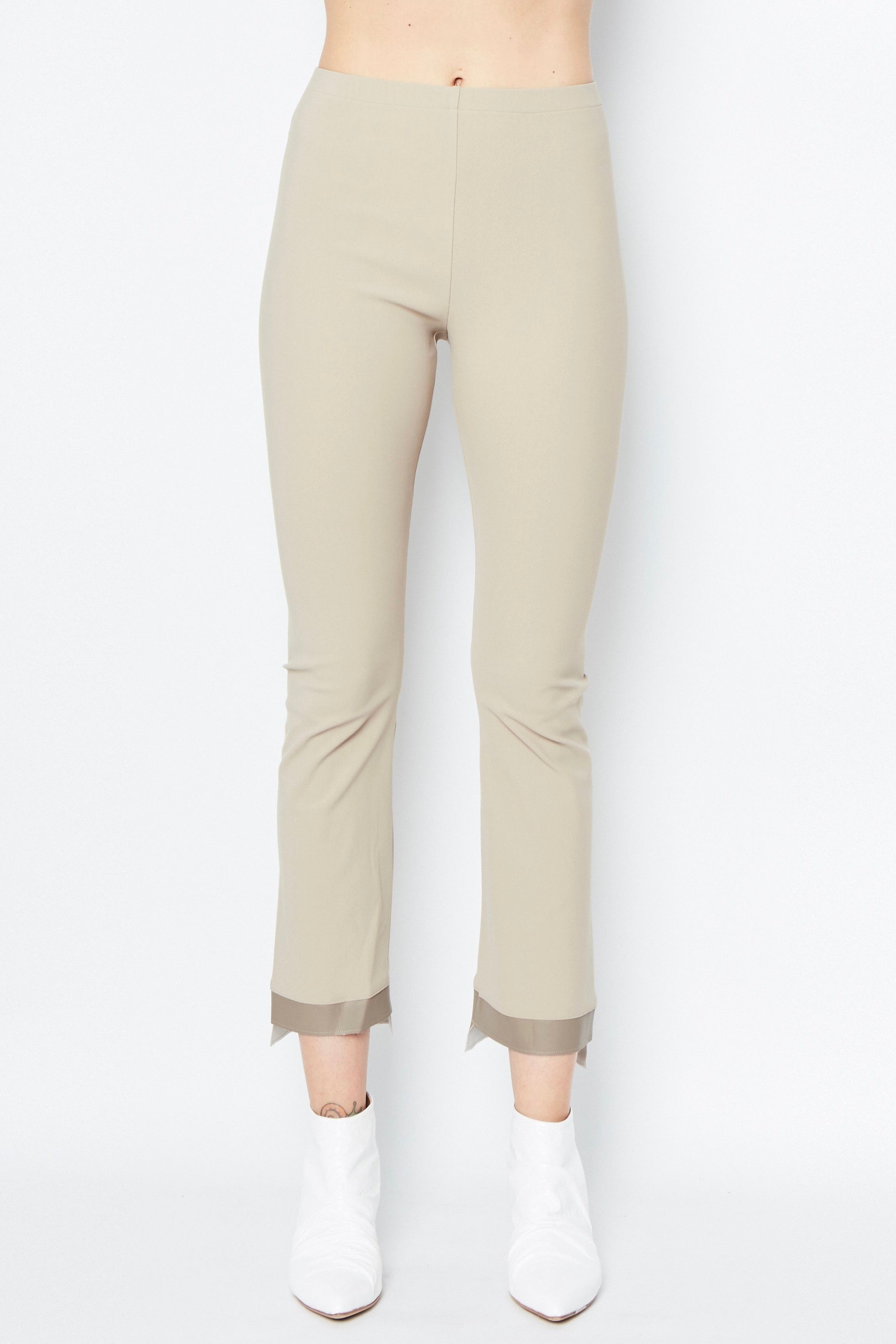 Tech Stretch Vegan Leather Step Hem Cropped Flare Pant- OLGA Pant STYLEM Desert P