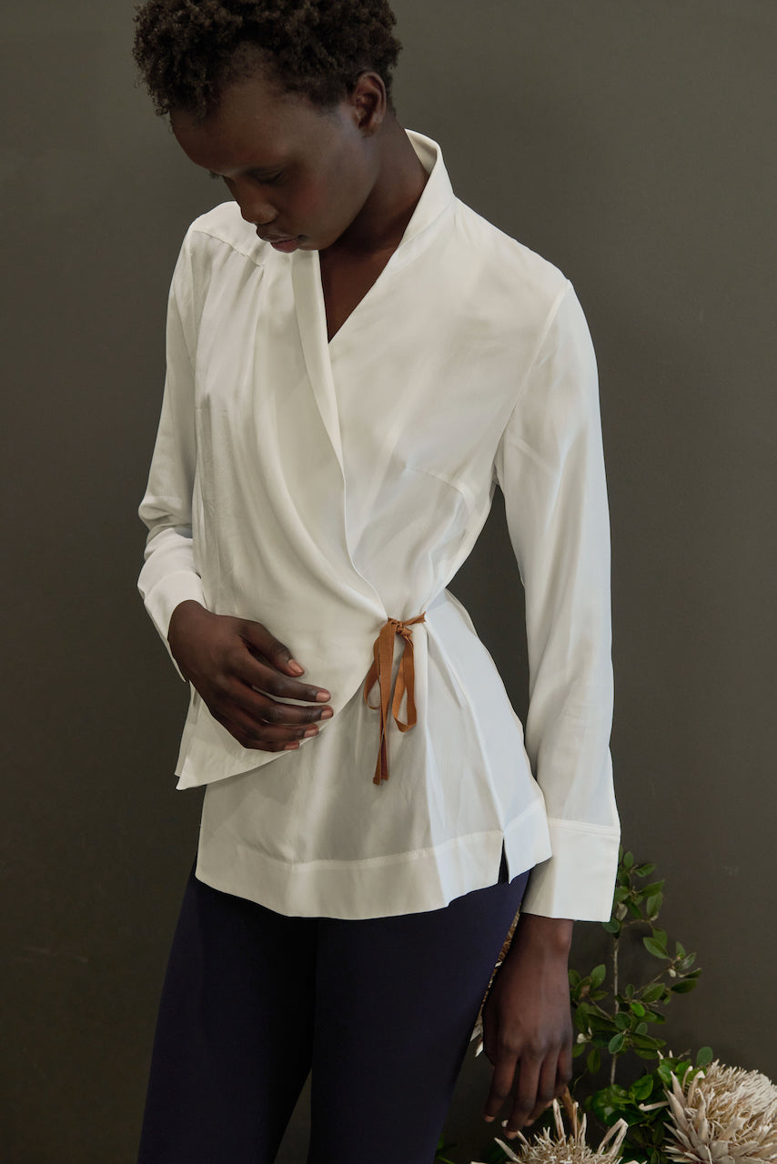 Silk Wrap Shirt with Grosgrain Tape - VISAYA Top GENERAL ORIENT