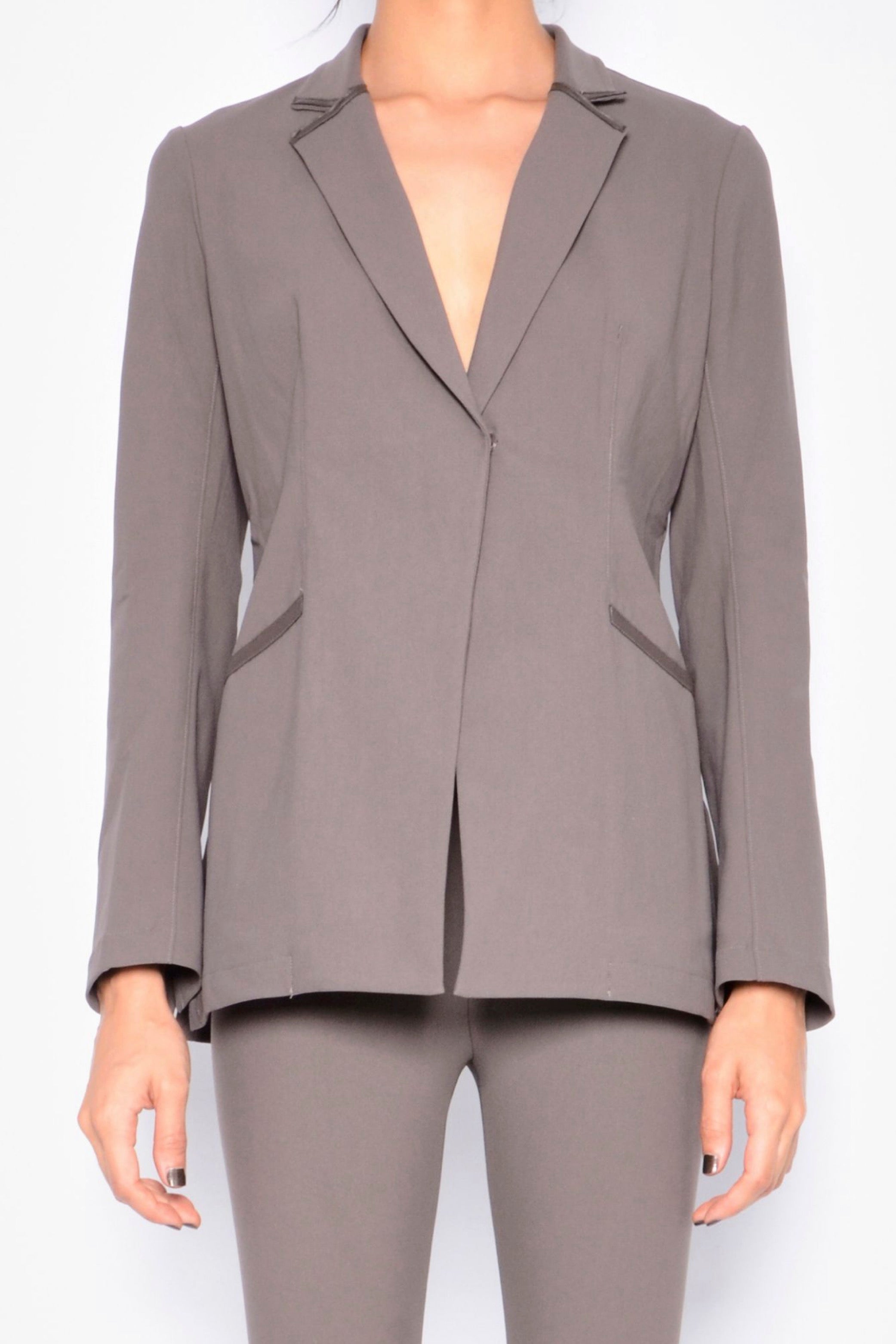 Gray blazer and pants on a white background