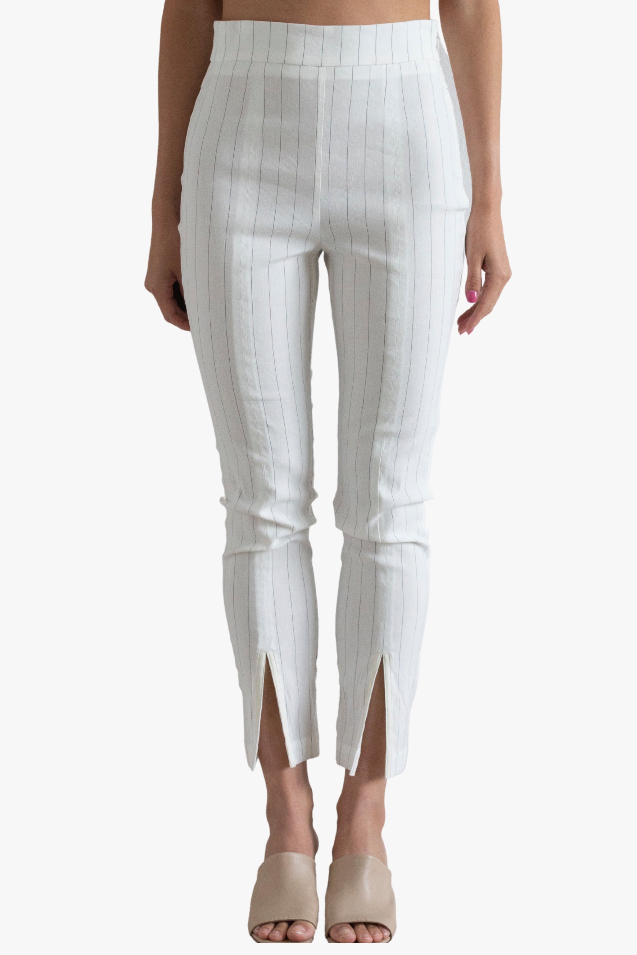 White striped crop pant on a white background