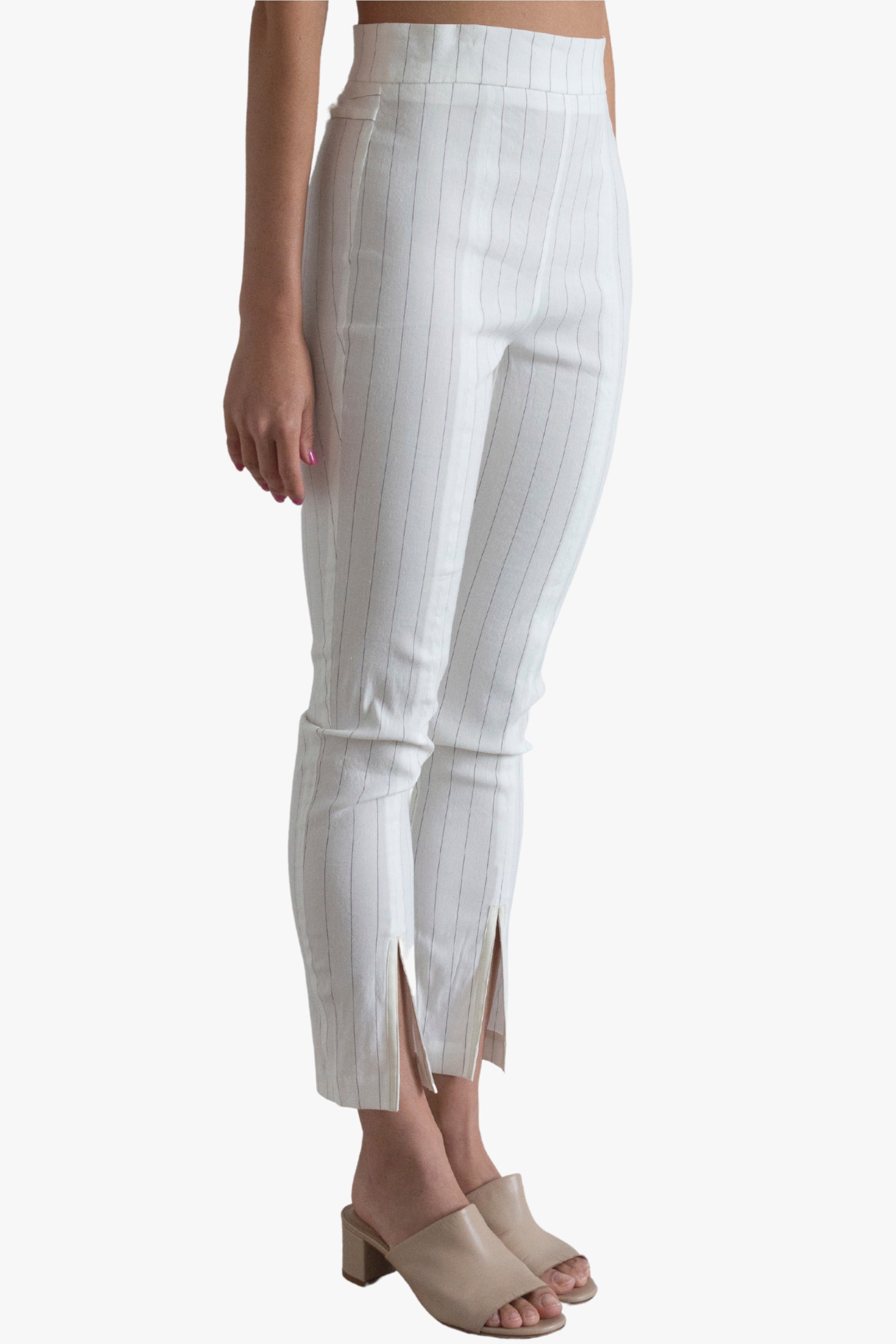 White striped crop pant on a white background