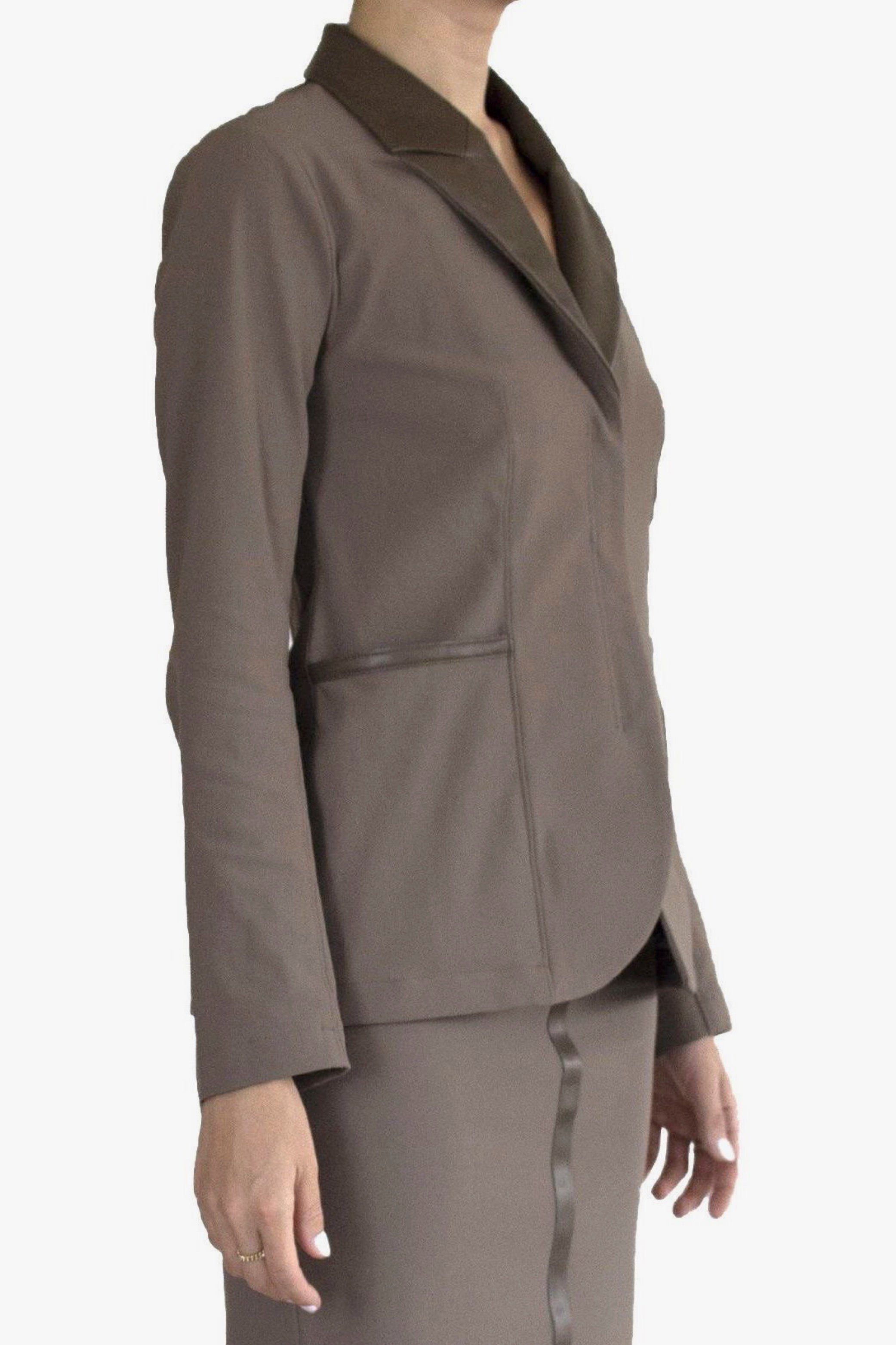 Brown suit jacket and pants on a white background