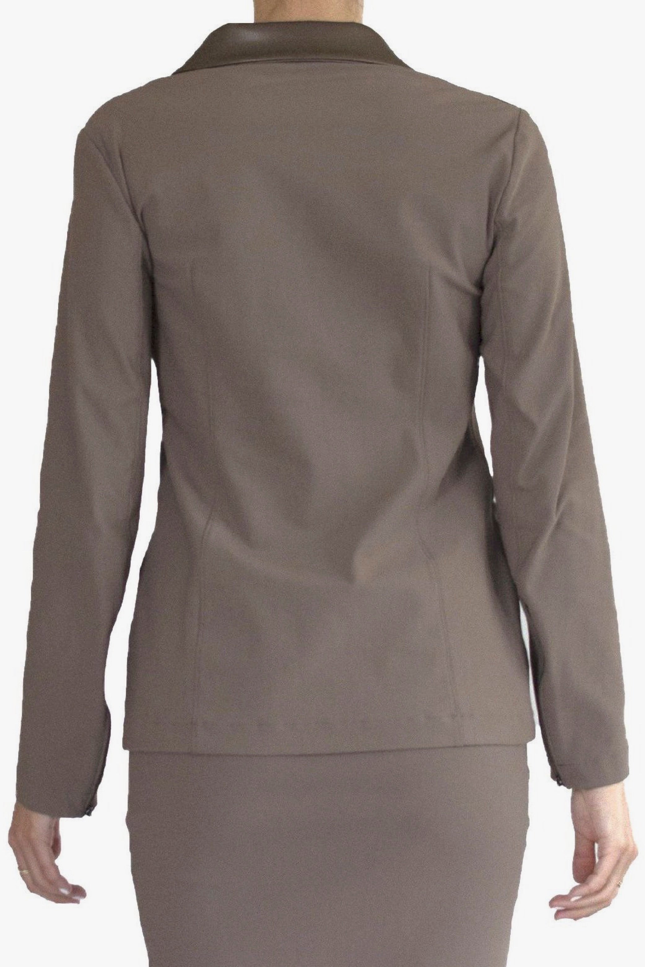 Brown suit jacket and skirt on a white background