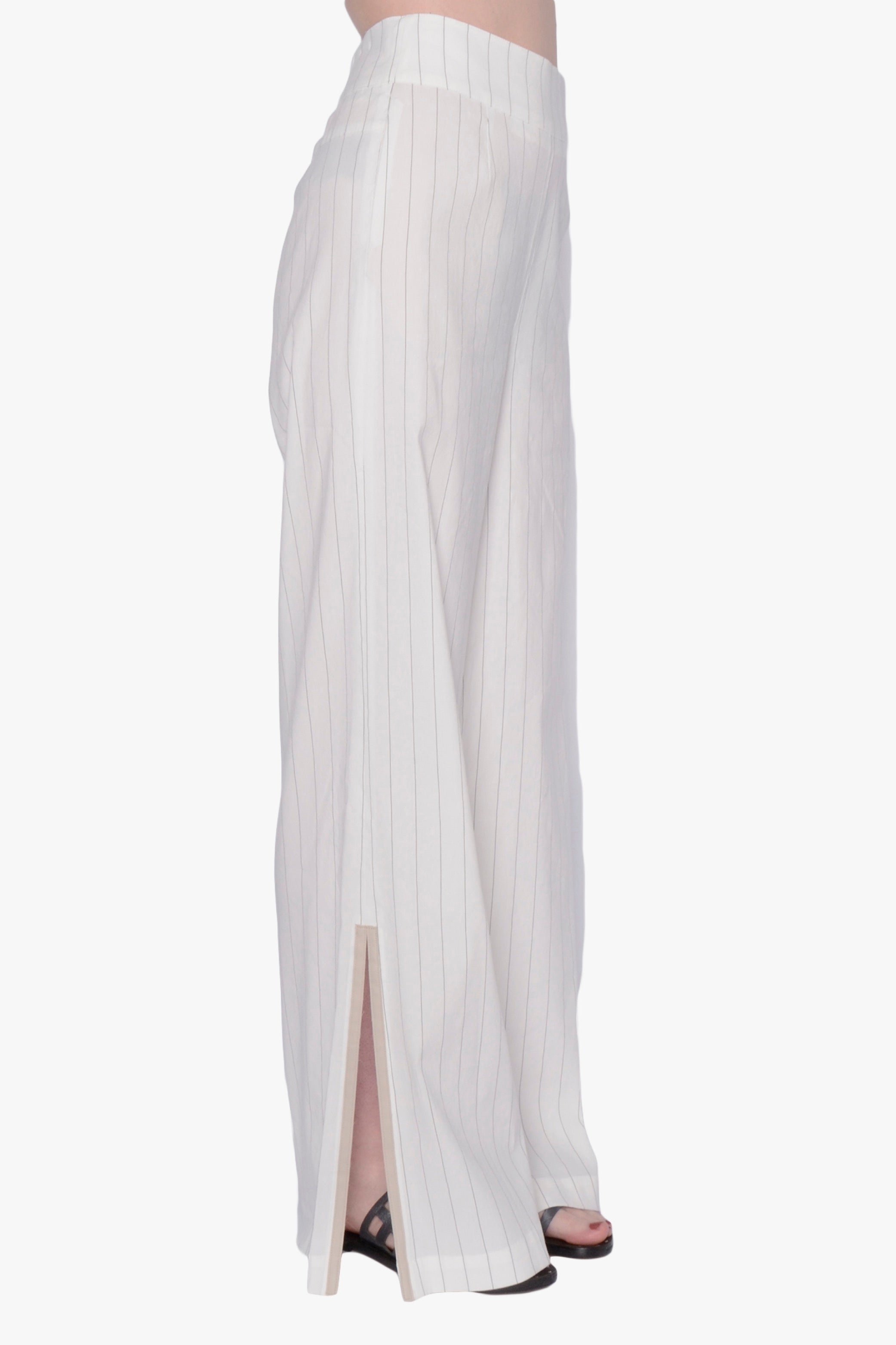 White striped pants on a white background