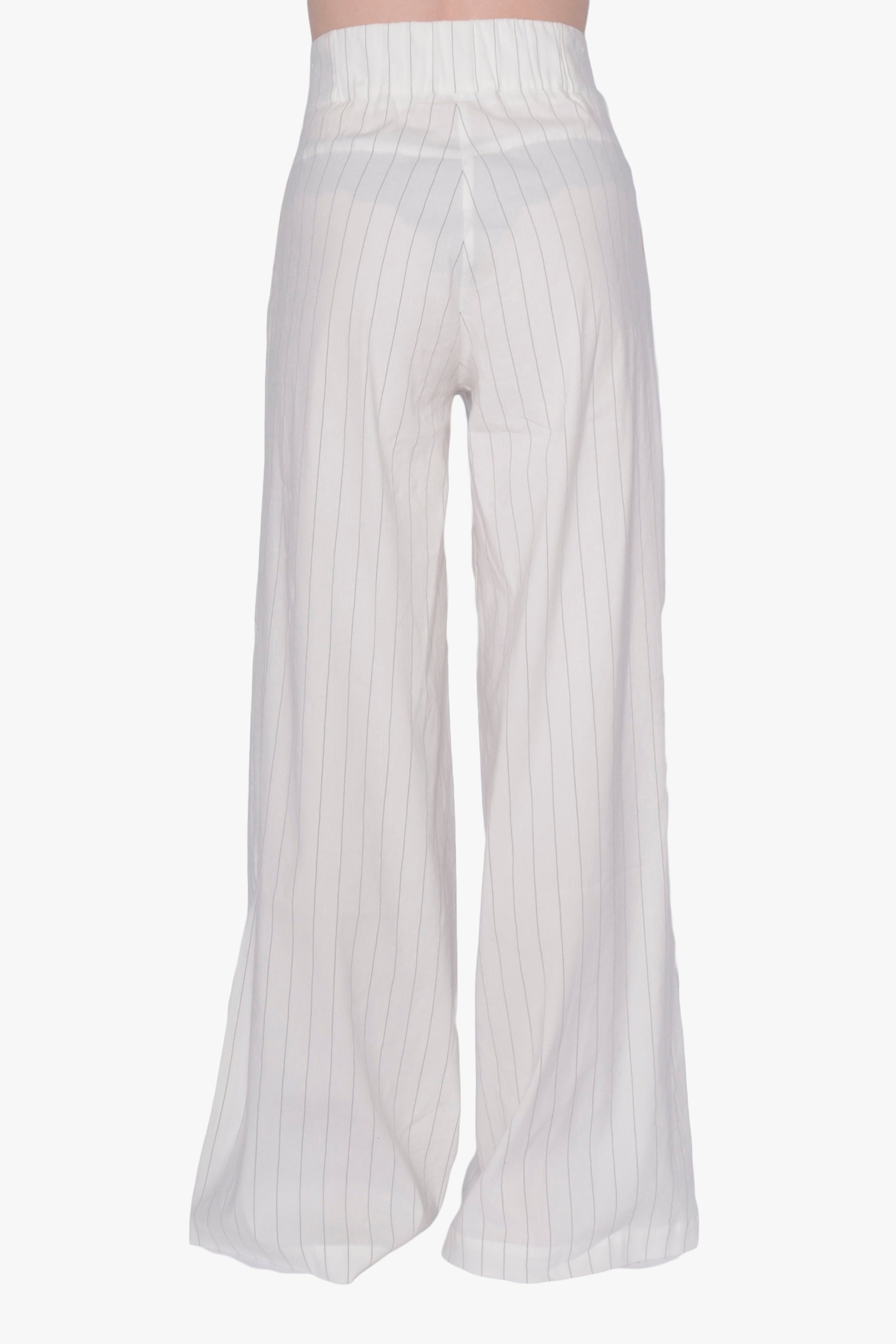 White striped pants on a white background