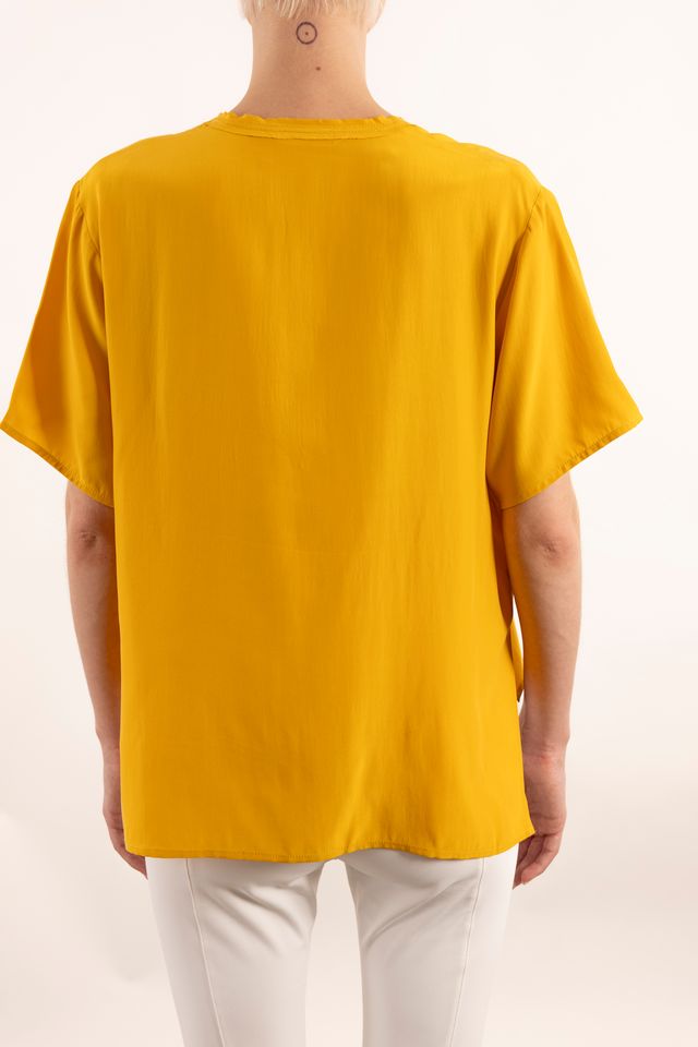 Silk V Neck Tee with Pockets - YVETT Top GENERAL ORIENT
