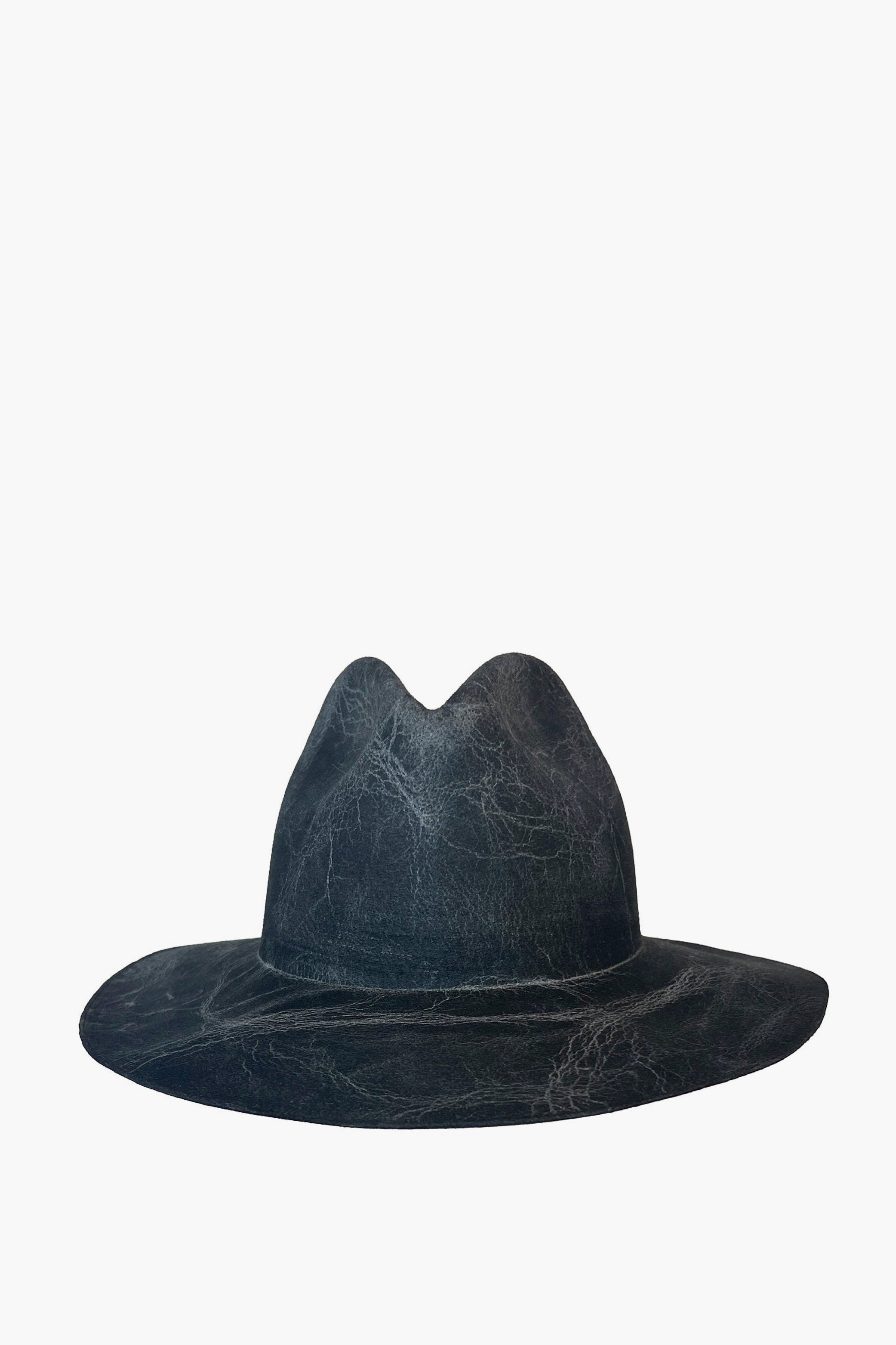 Black fedora hat on a white background