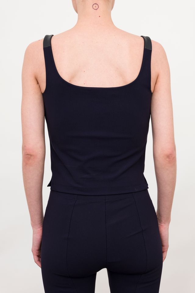 Tech Stretch Tank Top with Leather Trim - TOVALA Top STYLEM