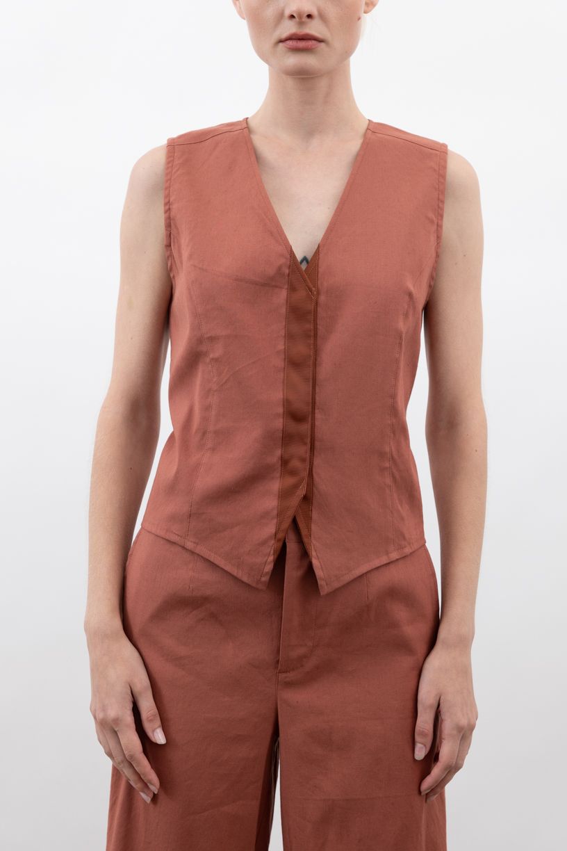 Stretch Linen Vest - WILLOH Vest STYLEM Terracotta P