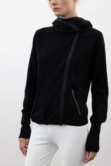 Cotton Sweater Zip Off Hoodie Cardigan - VEDA SP24 Sweater STYLEM Black P 