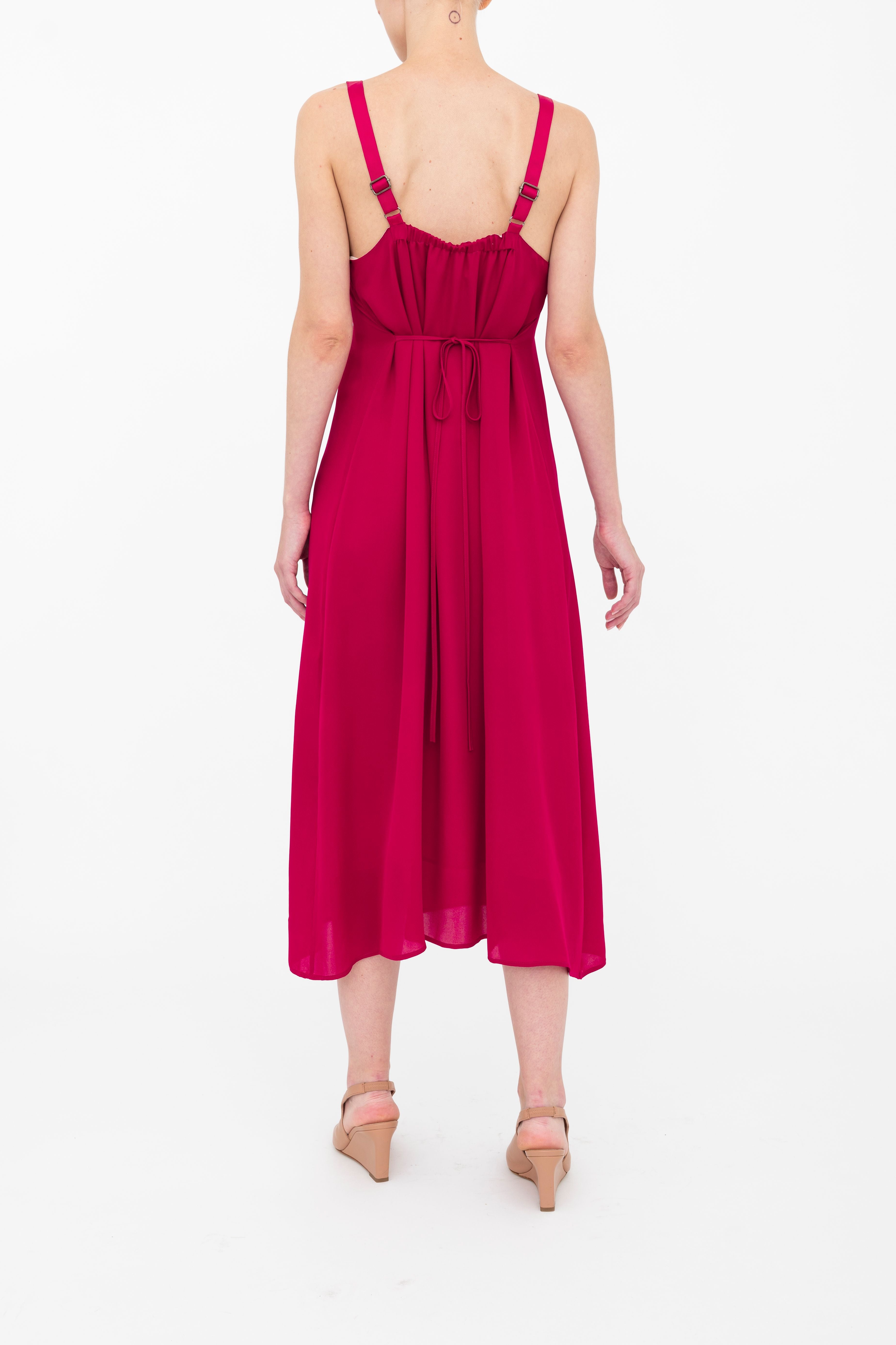Silk Georgette Strap Midi Dress with Grosgrain Trim - BABETTE Dress GENERAL ORIENT