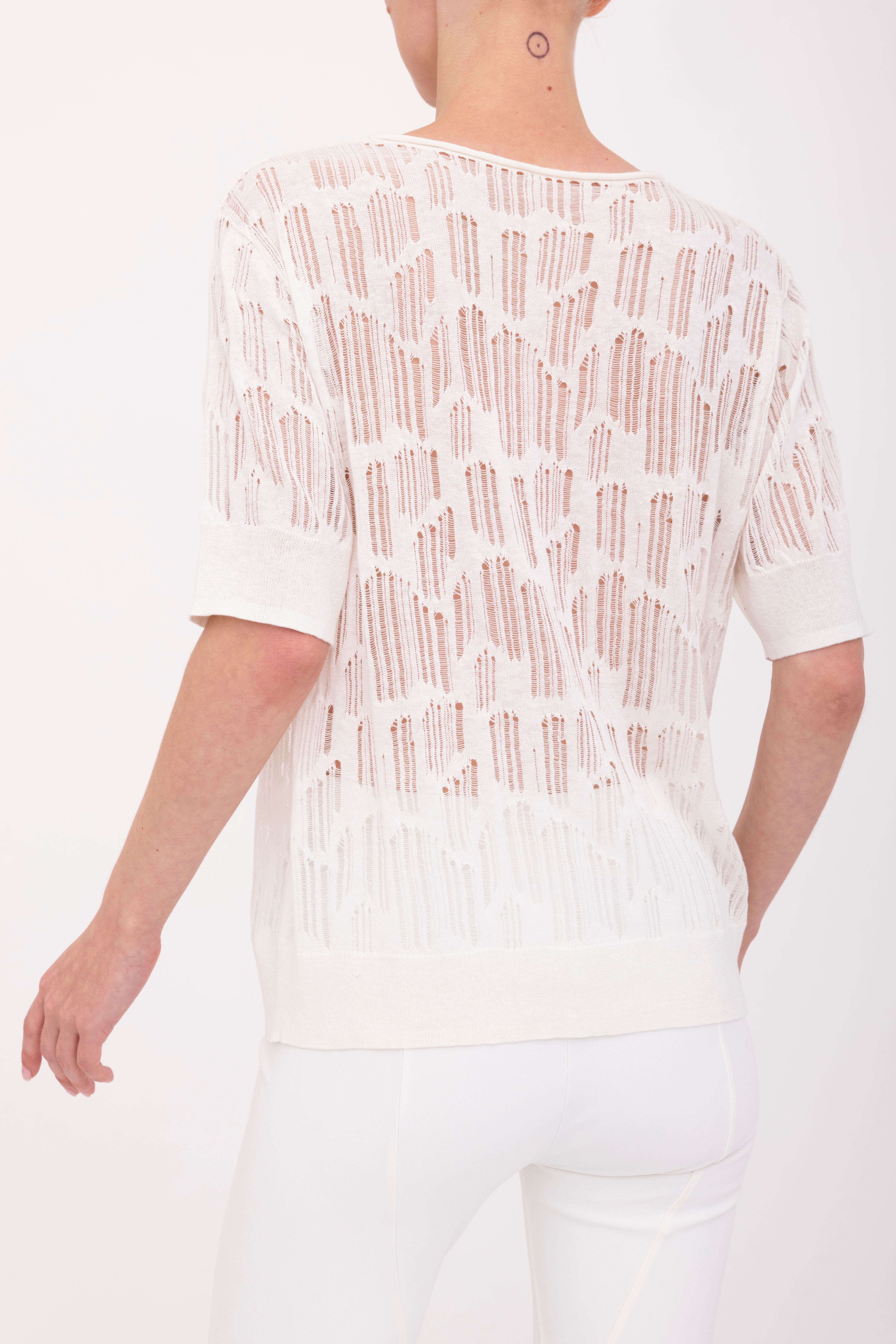 Organic Cotton Hemp Distressed Y Neck Top - BELIZE Sweater YUE FENG