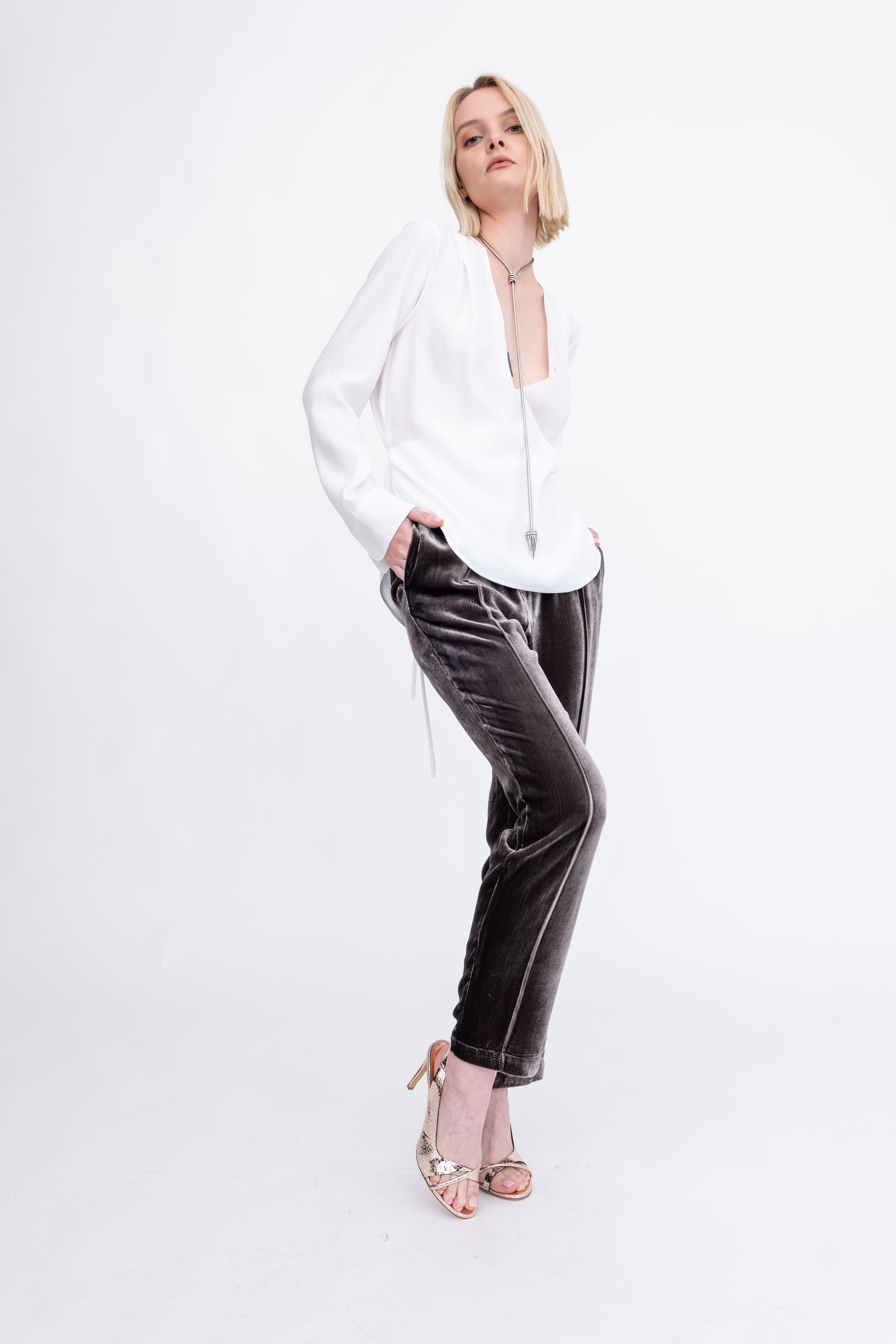 Silk Surplice Top with Wrap Tie - AMBROSE Top GENERAL ORIENT