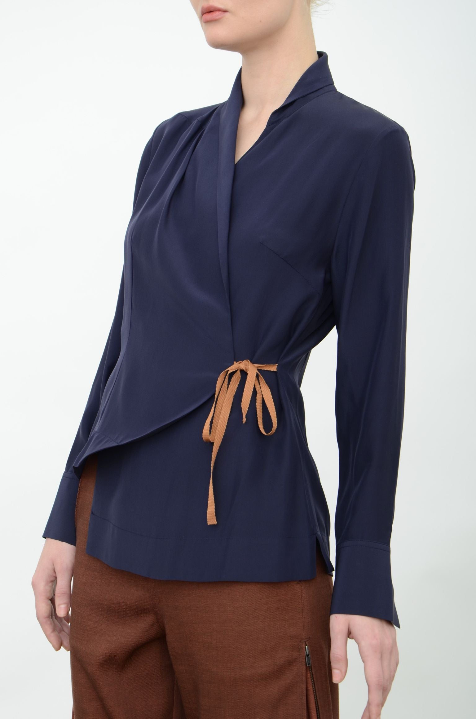 Silk Wrap Shirt with Grosgrain Tape - VISAYA Top GENERAL ORIENT