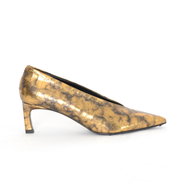 Pointy Toe Metallic Pumps Shoes Halmanera Cocco Gold 36 