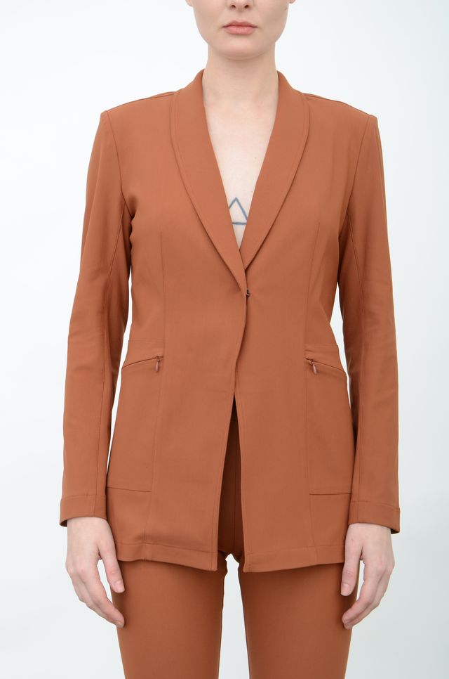 Tech Stretch Shawl Collar Blazer with Utility Pockets - VALBELLA Jacket GENERAL ORIENT Brick-TS S