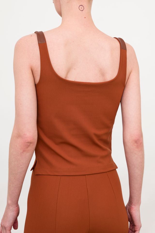 Tech Stretch Tank Top with Leather Trim - TOVALA Top STYLEM