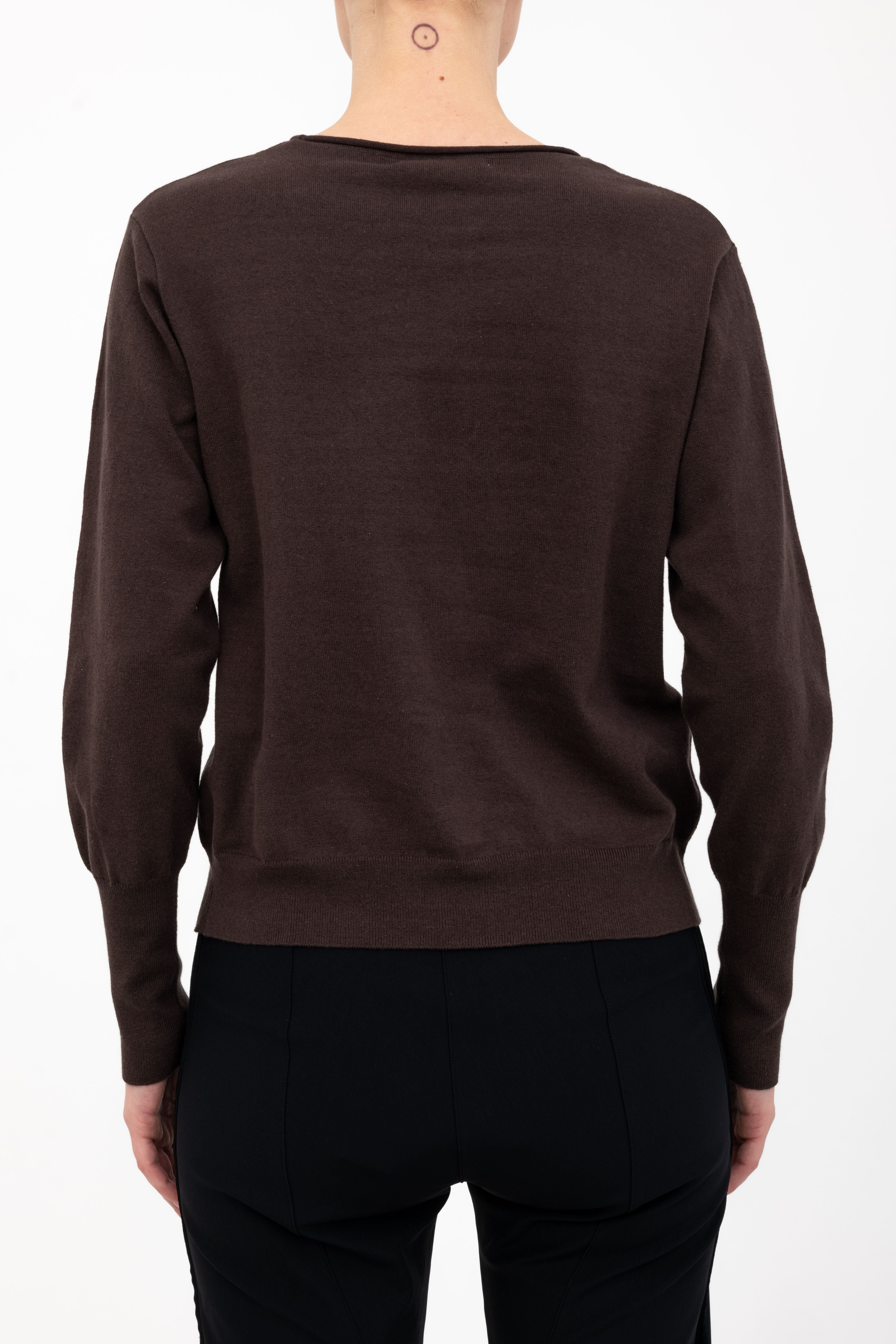 Cotton Crew Neck Knit Top with Grosgrain Trim - AMBRELLE Sweater STYLEM