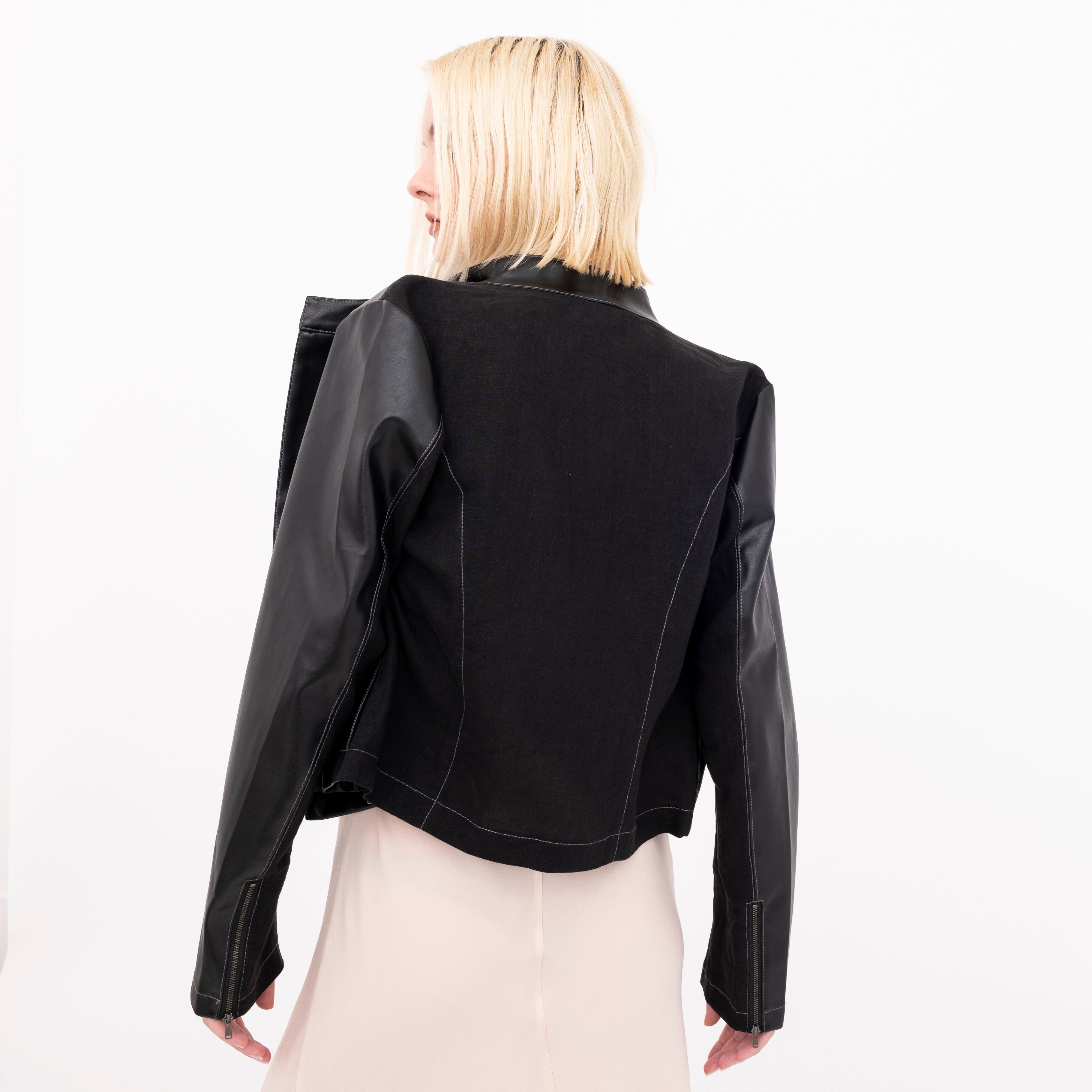 French Linen Moto Jacket with Vegan Leather - BEAUMONT Jacket GENERAL ORIENT
