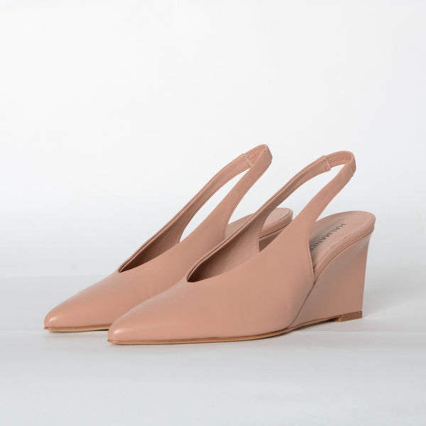 Slingback Pointy Toe Wedge Heel Shoes Halmanera   