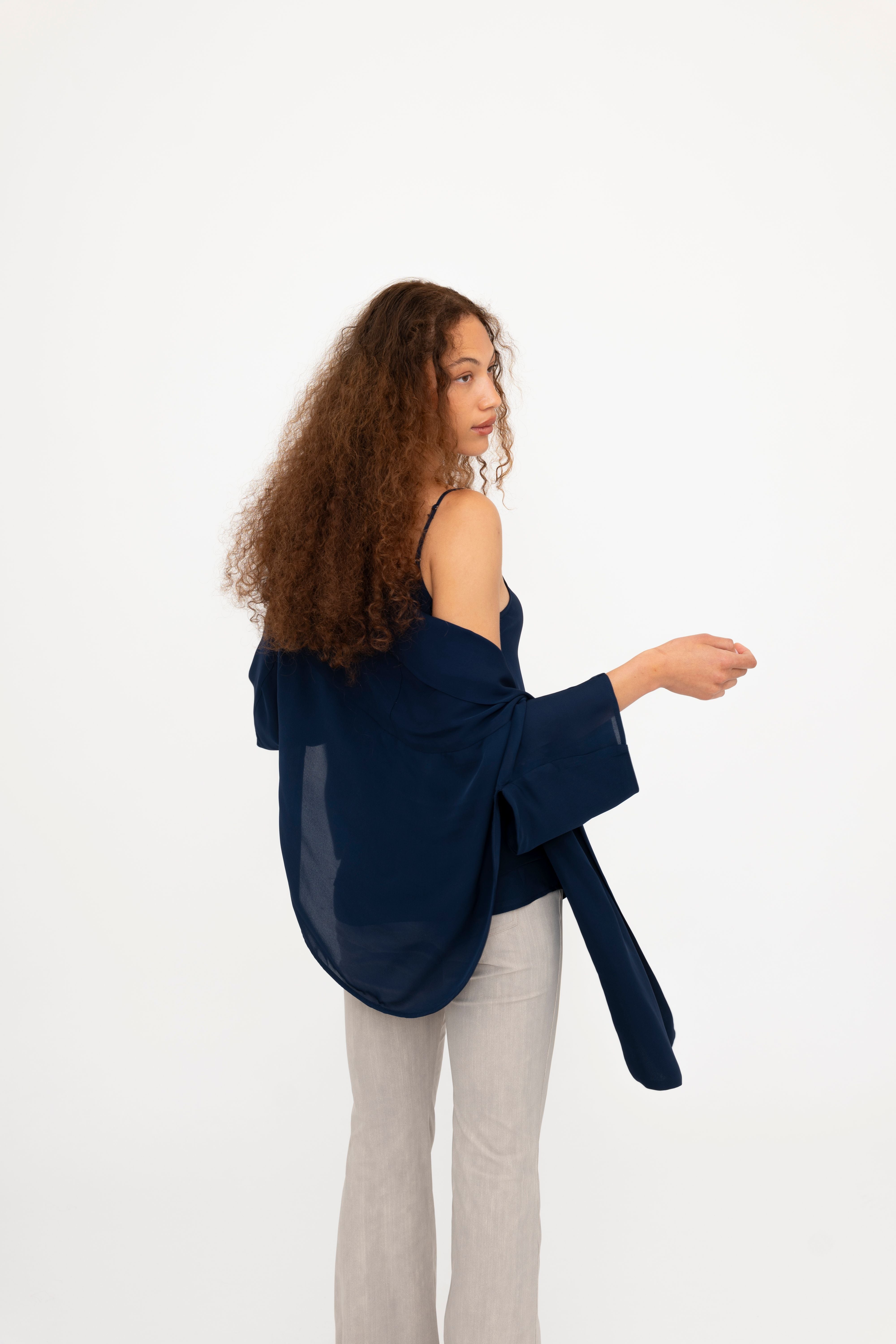 Silk Georgette Asymmetrical Shrug - BEATRIX Jacket GENERAL ORIENT