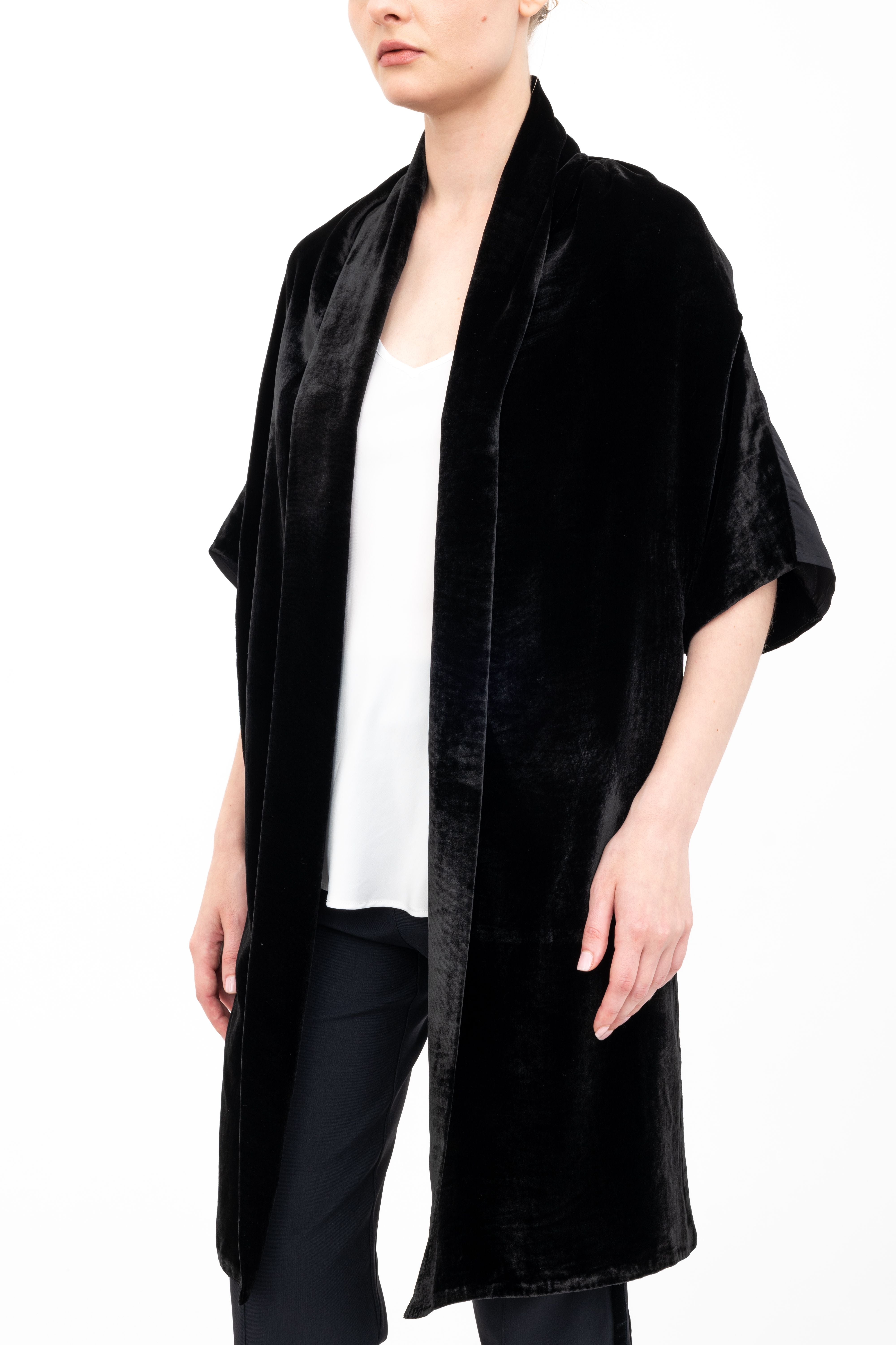 Silk Velvet Shrug with Silk Contrast - AMARI Scarf GENERAL ORIENT Black Velvet P