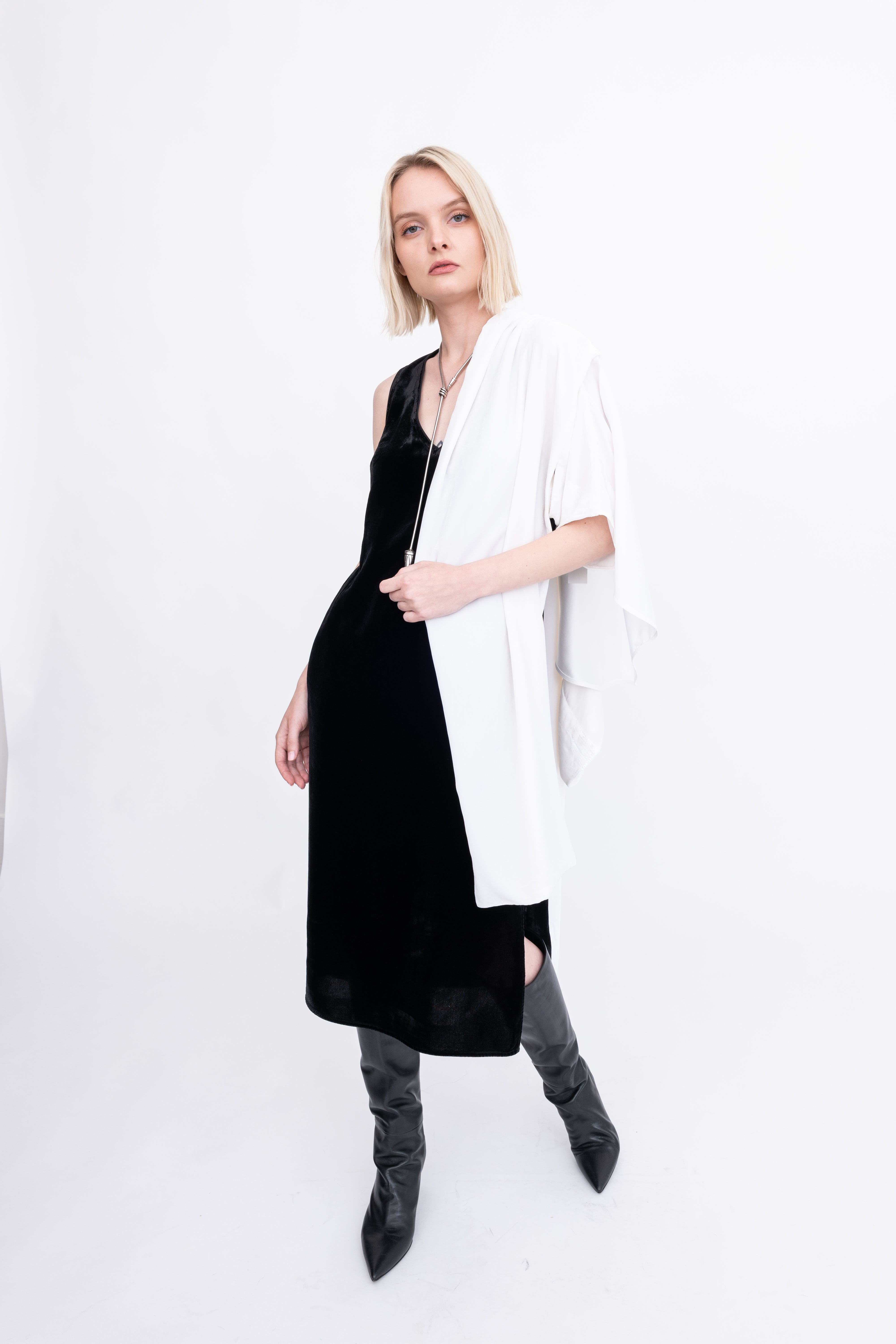 Silk Velvet V-Neck Sleeveless Midi Dress - ATHENA Dress GENERAL ORIENT