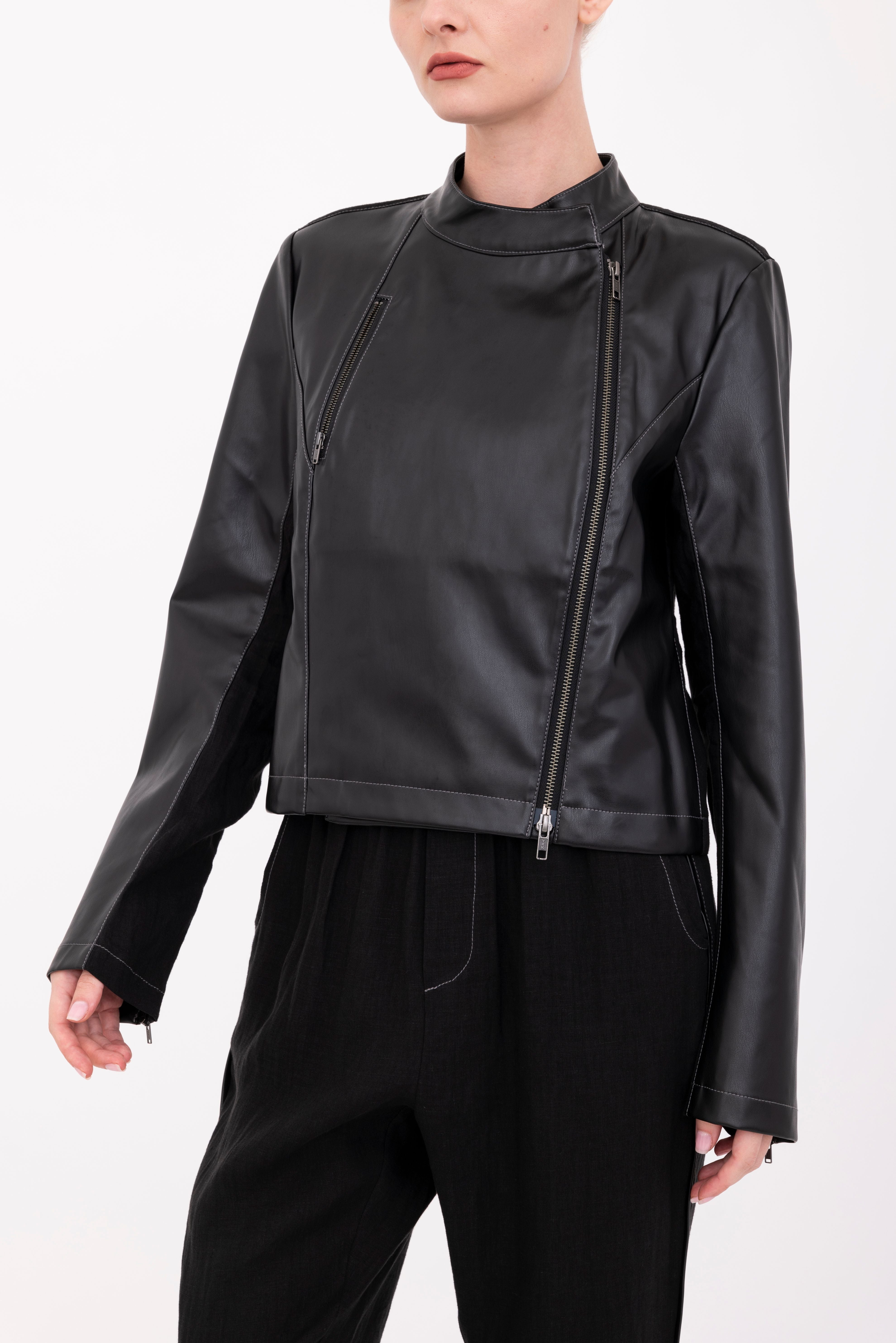 French Linen Moto Jacket with Vegan Leather - BEAUMONT Jacket GENERAL ORIENT