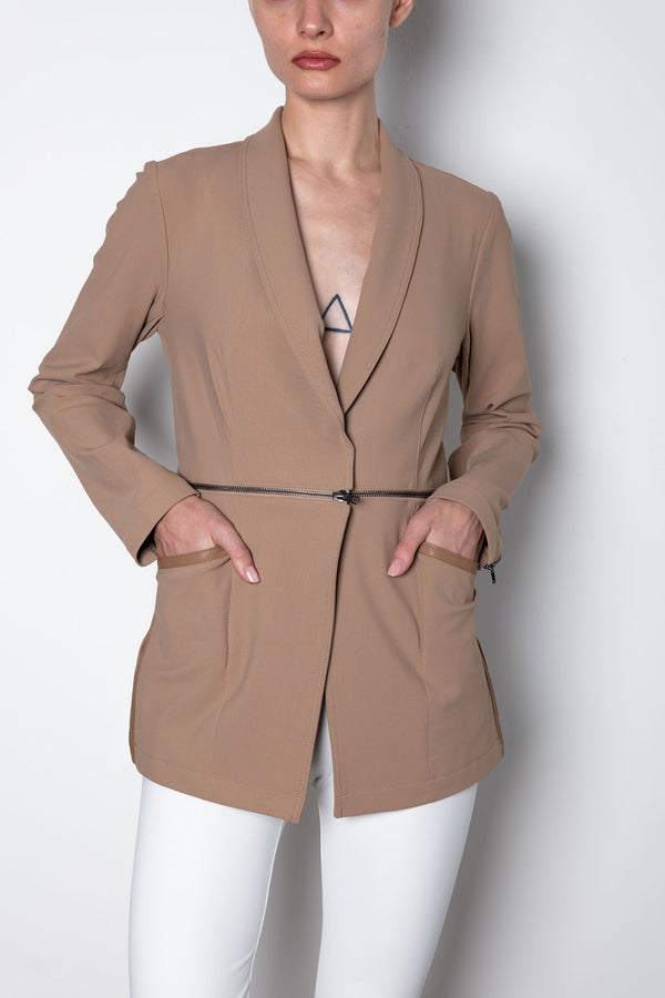 Tech Stretch Shawl Collar Zip Off Blazer - THUNDRA Coat STYLEM Chai P 
