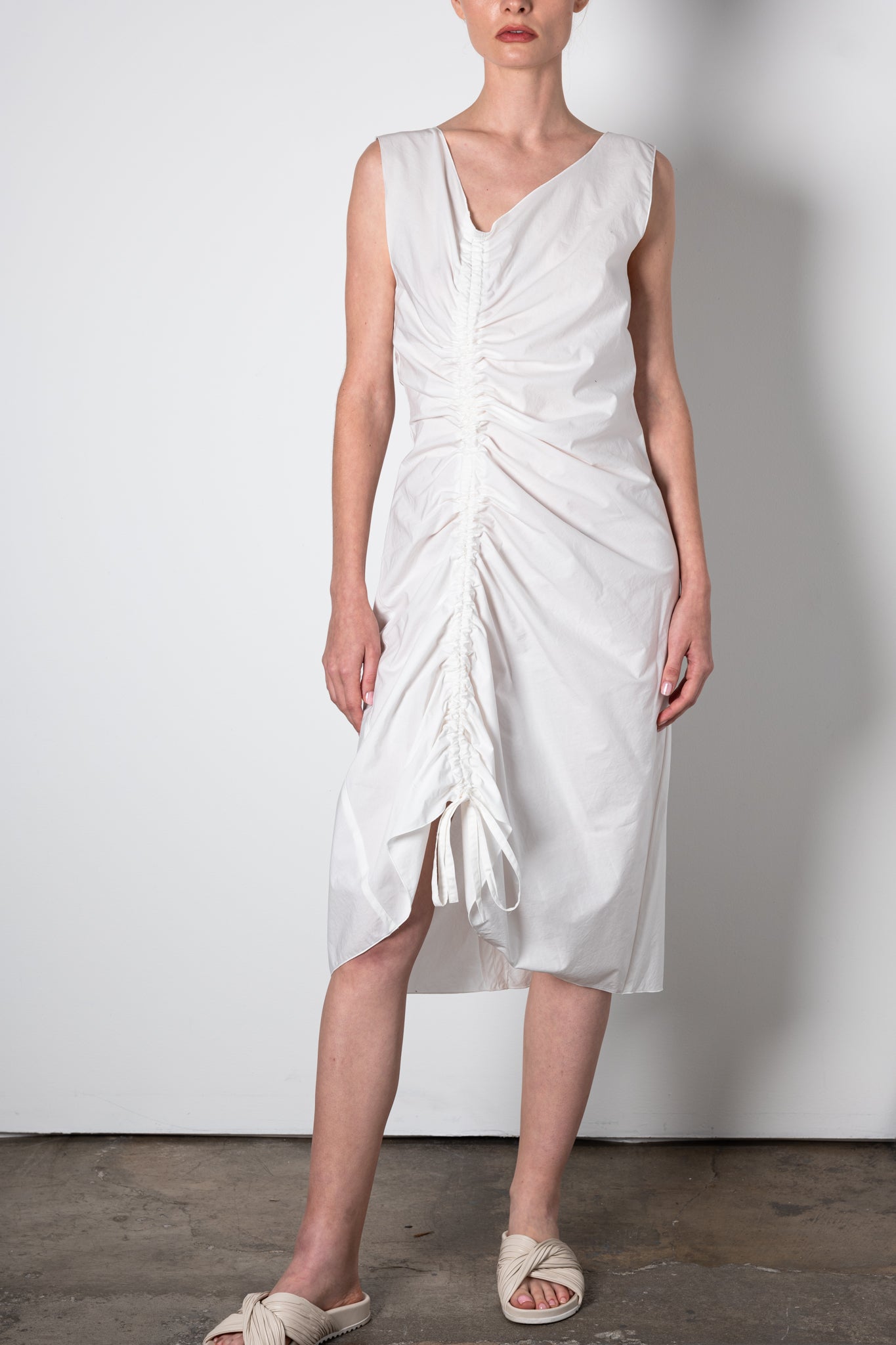 Organic Cotton Bias Dress w/ Drawstrings - UMA Dress STYLEM White P