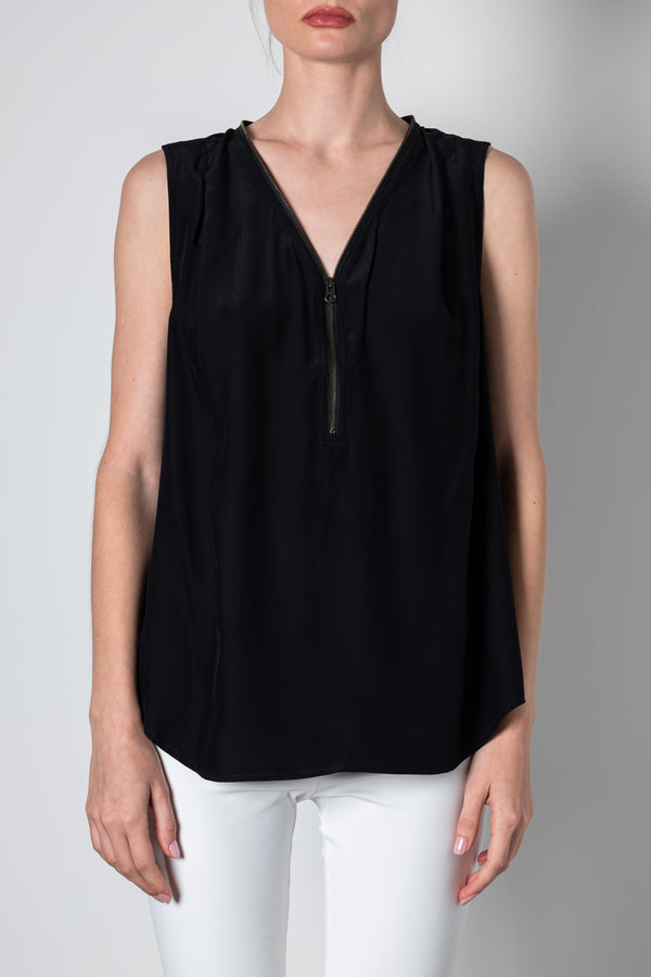 Silky Cupro Shell Top with Zip Trim - UMBERTA CORE Top STYLEM Black P 