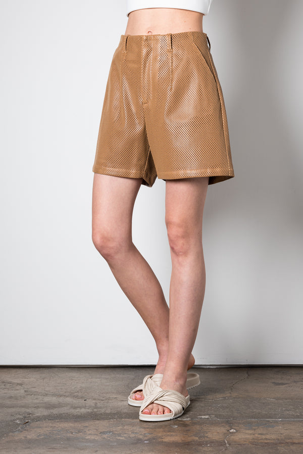 Vegan Perforated Leather Short Pants - VESTA Pant STYLEM Chai P 